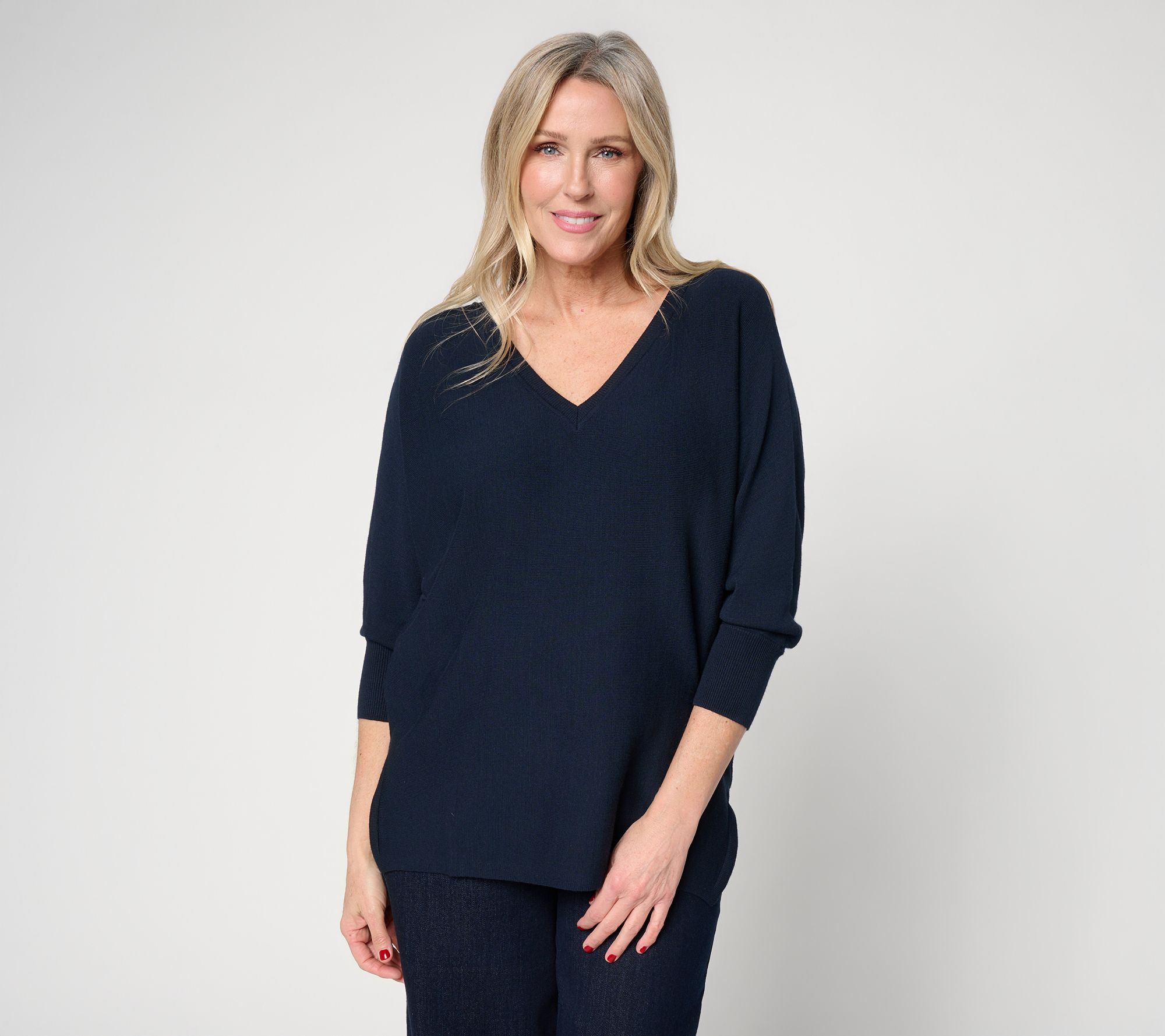 "As Is" Carla Rockmore Collection Yarn Dolman Slv V-Neck Sweater