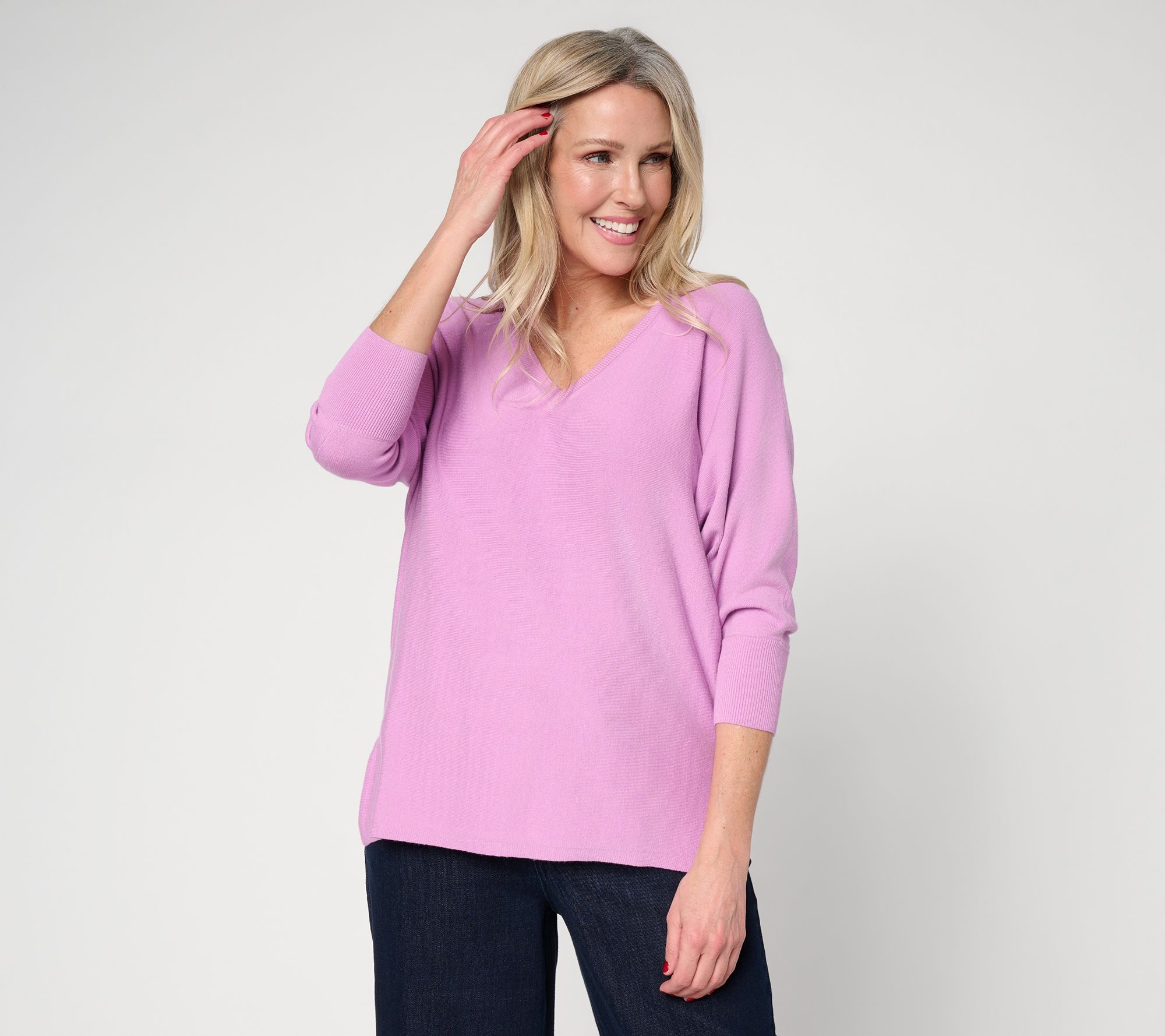 "As Is" Carla Rockmore Collection Yarn Dolman Slv V-Neck Sweater