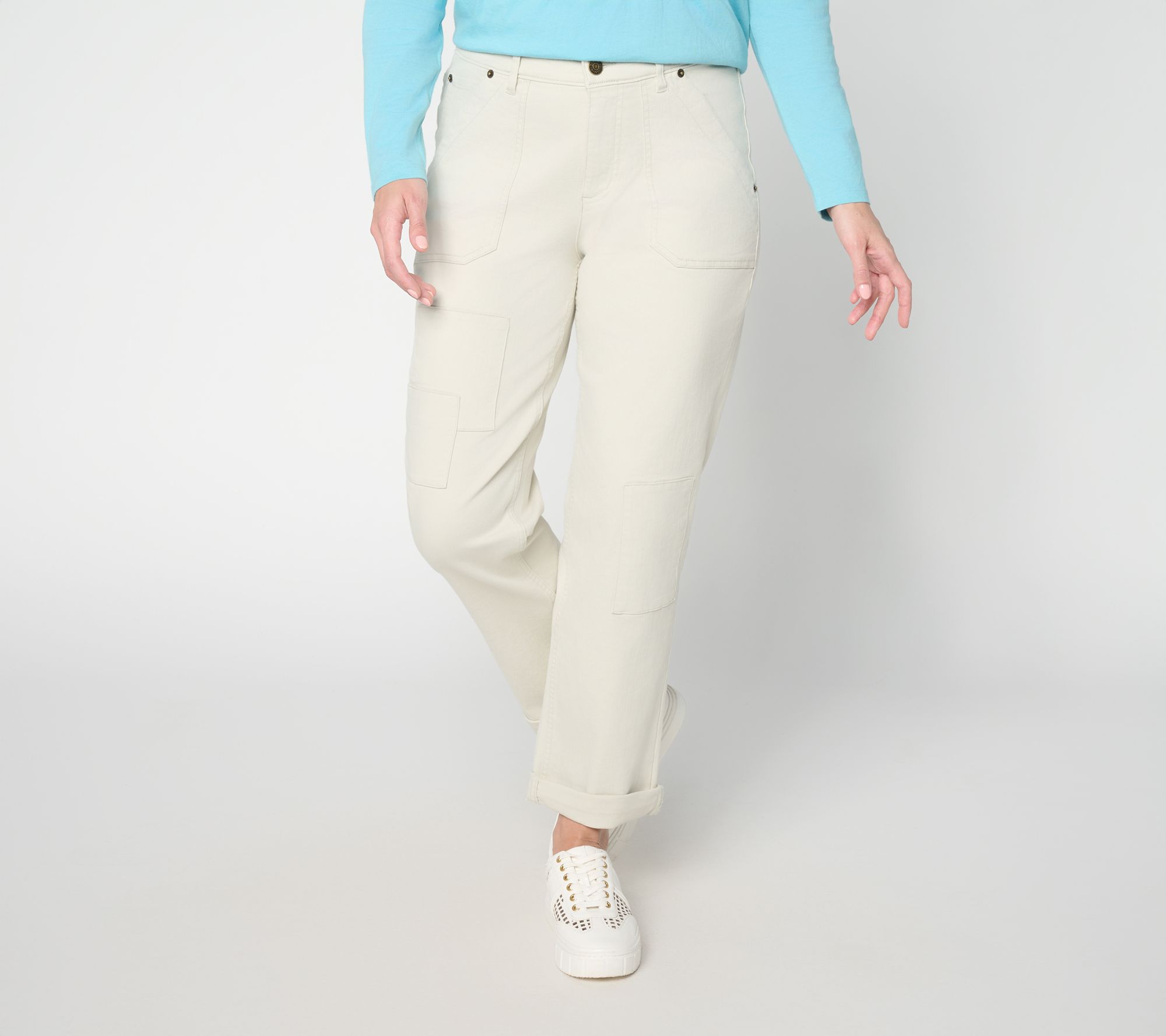 "As Is" LOGO by Lori Goldstein Petite Boyfriend Ankle Jean w/ Patches