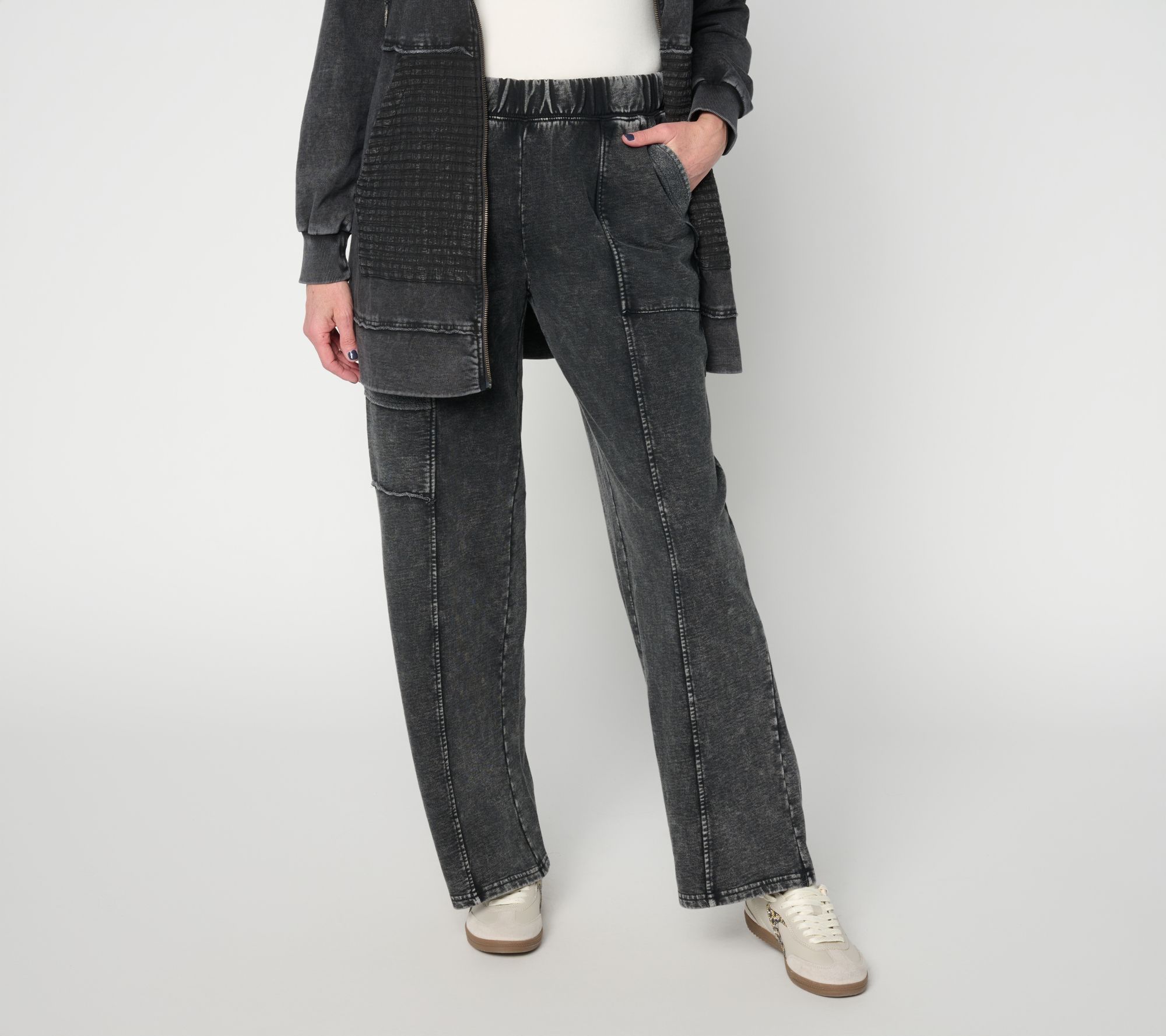 "As Is" LOGO Lounge by Lori Goldstein Pet Overdye Wide Leg Pants