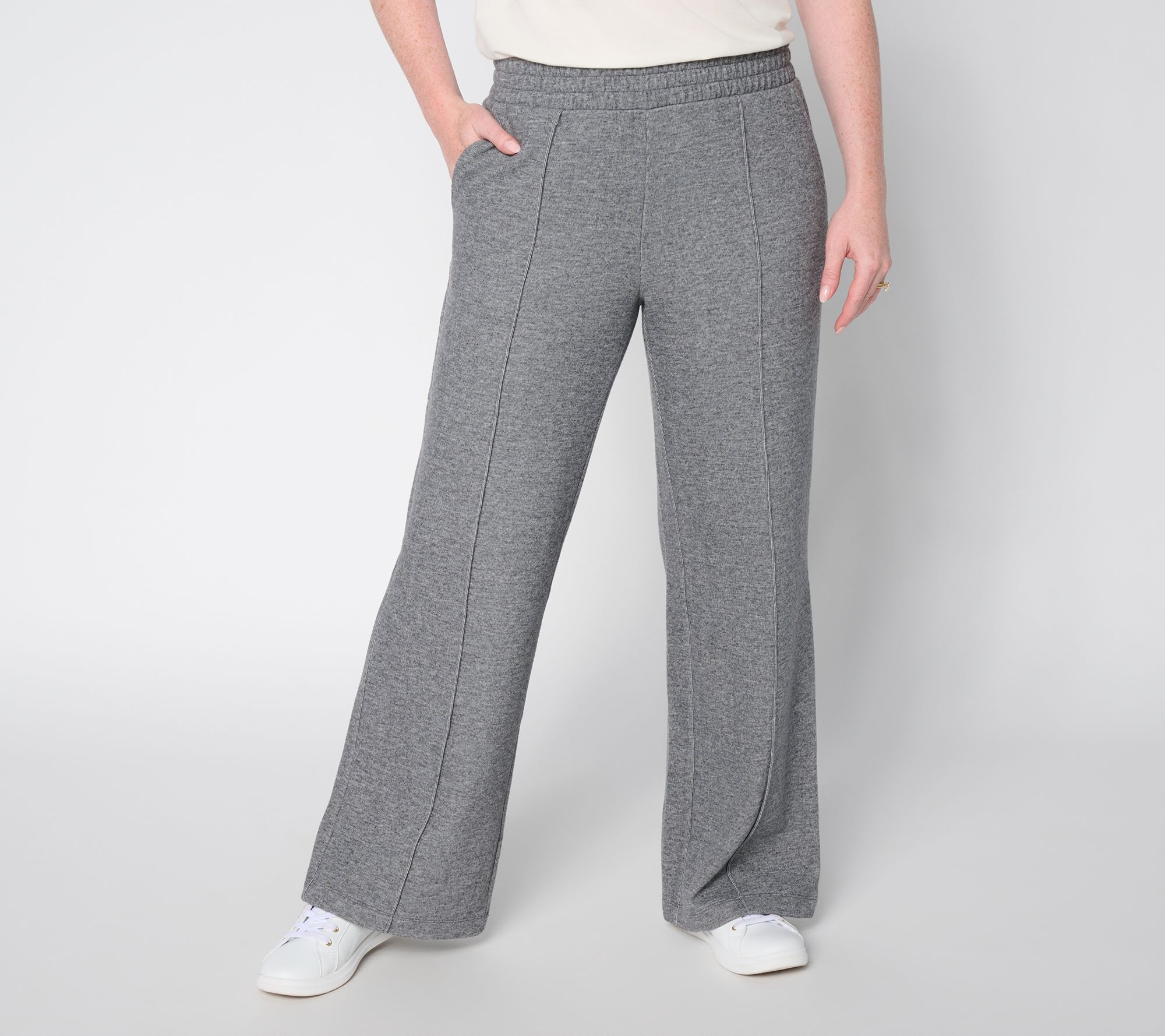 AnyBody Petite Double Knit Wide Leg Pant with Pintuck