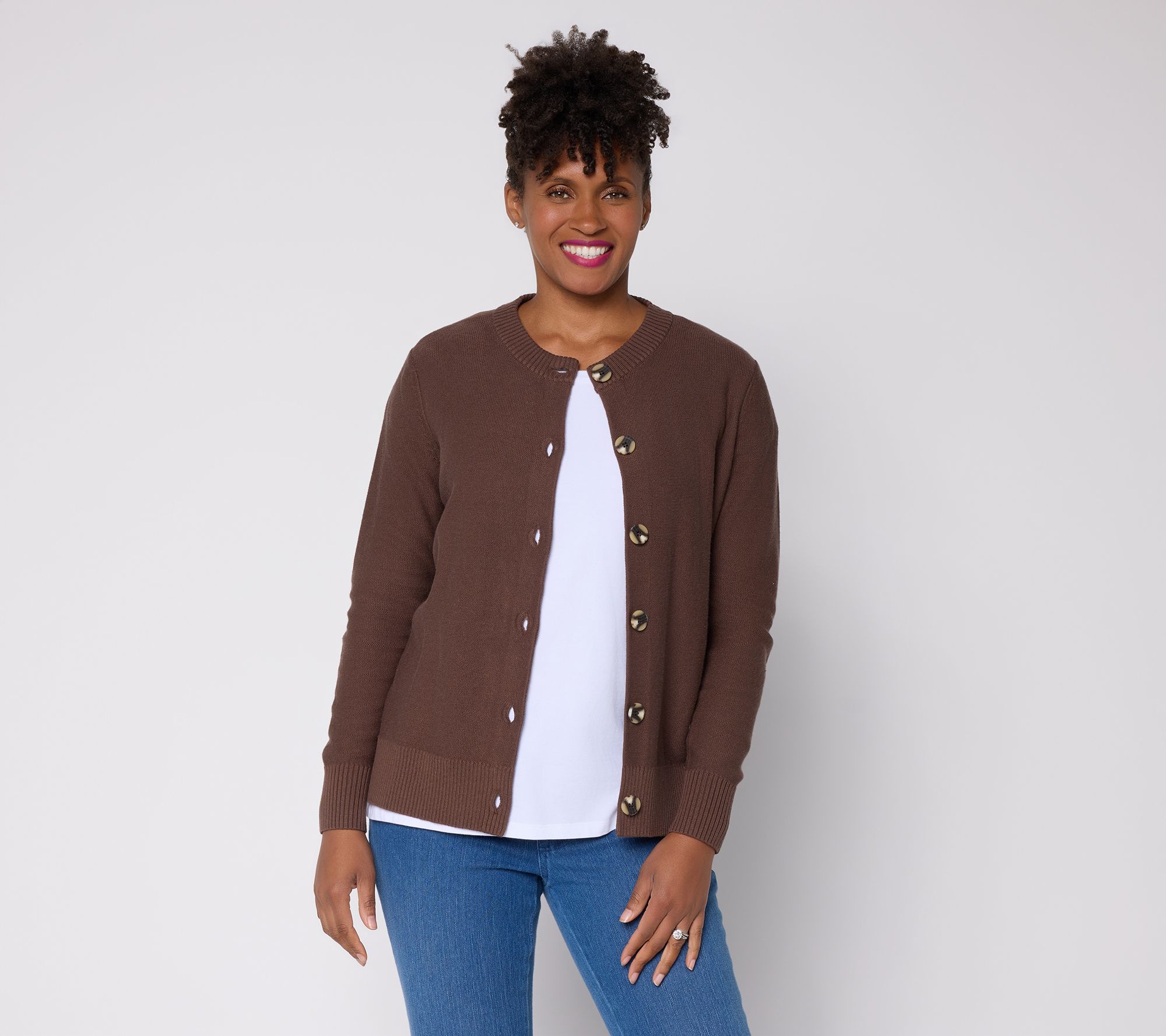 "As Is" Belle Boho by Kim Gravel Chunky Button Reverse Jersey Cardigan