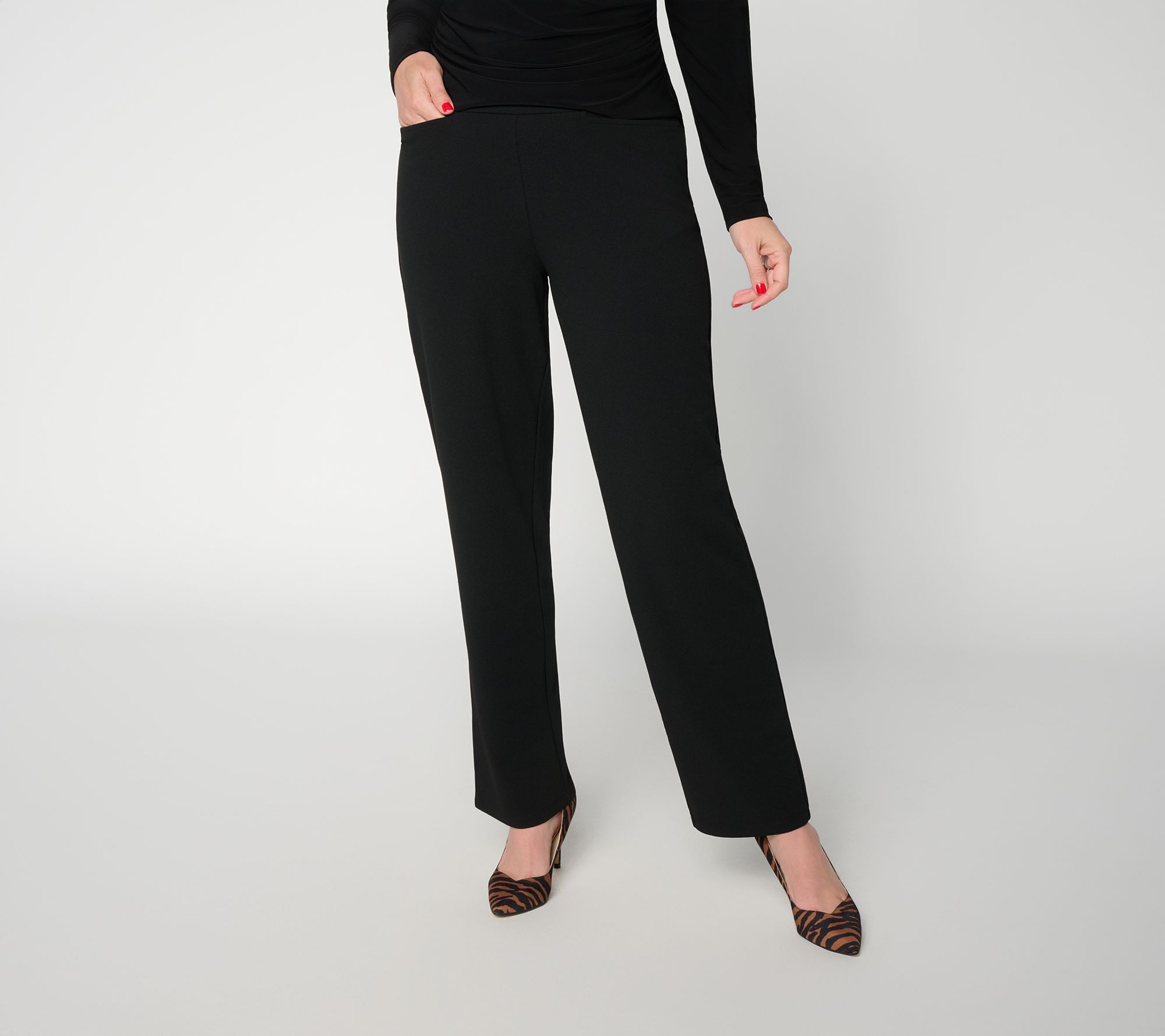 Dennis Basso Petite Luxe Crepe Straight Leg Pull-On Pant