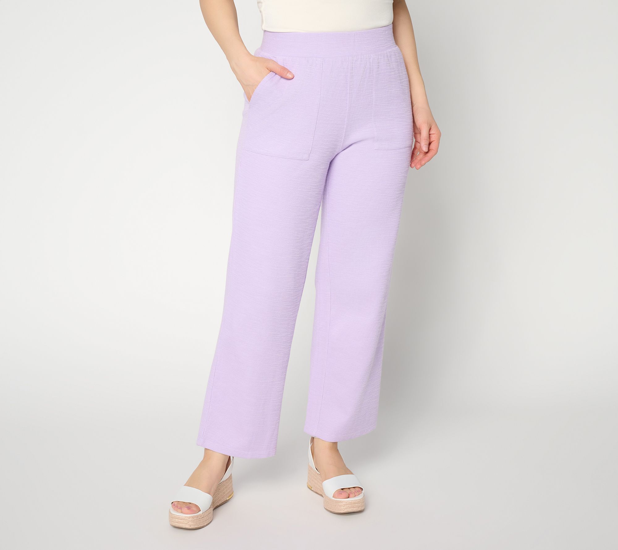 "As Is" Susan Graver Soleil Regular Slub Rib Knit Ankle Pant