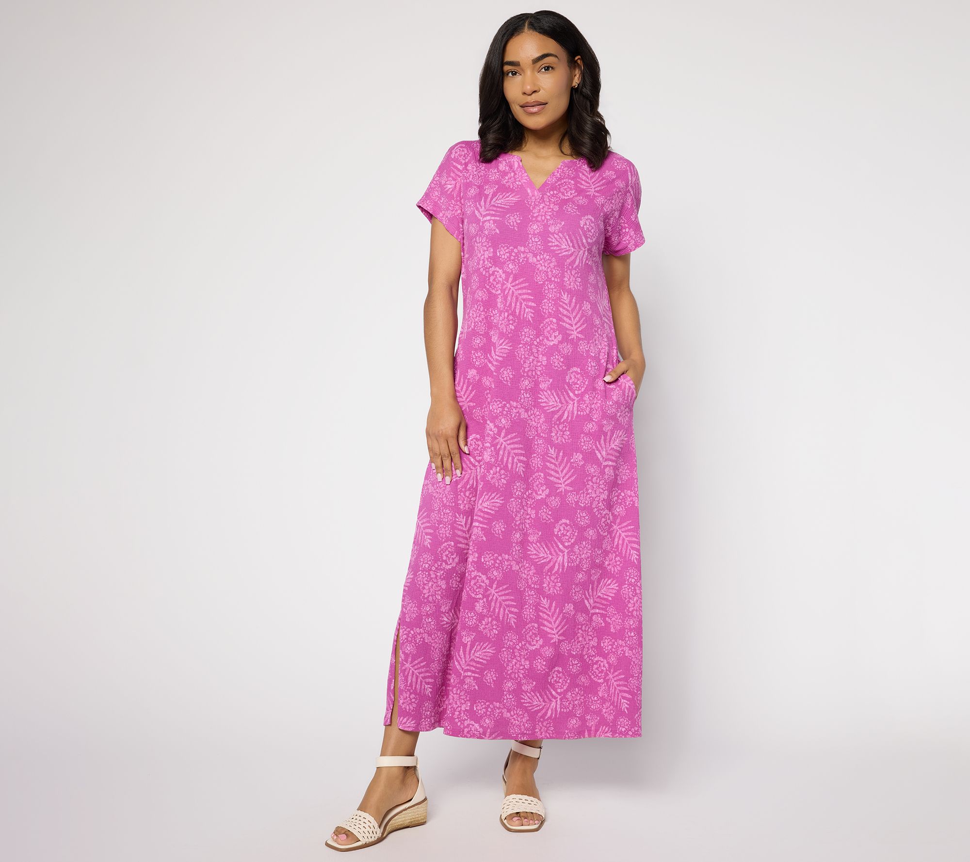 "As Is" Denim & Co. Beach Reg Knit Gauze Maxi Dress