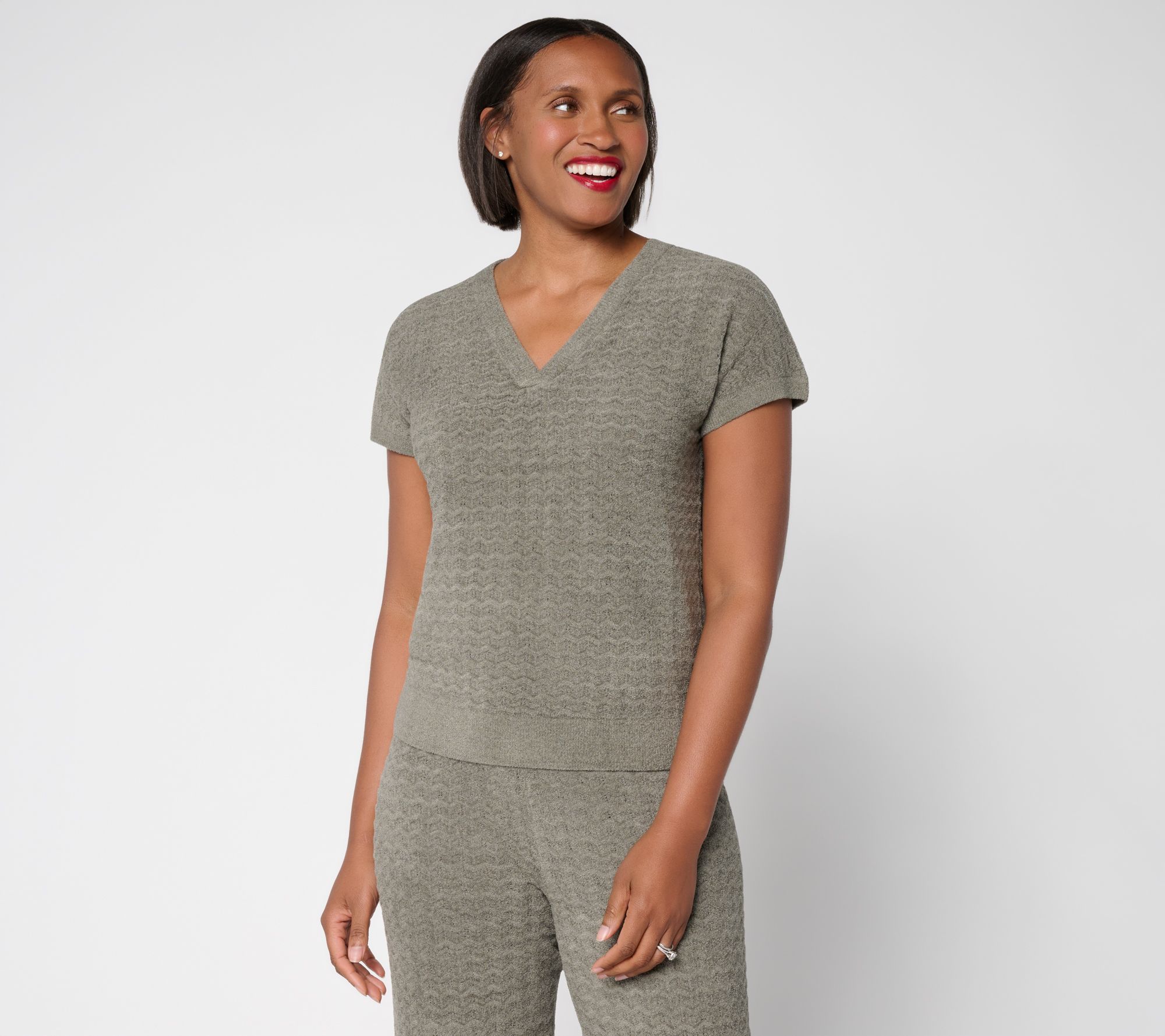 "As Is" Barefoot Dreams CozyChic Ultra Lite Zig Zag Dolman V-Neck