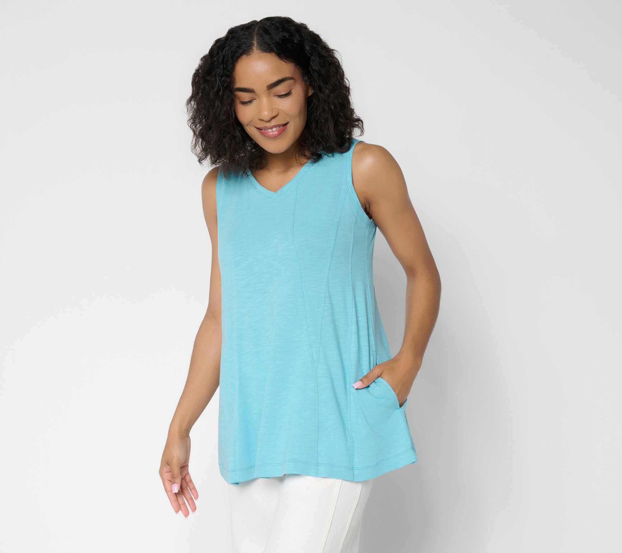 "As Is" LOGO by Lori Goldstein 100% Cotton V-Neck Seamed Tank