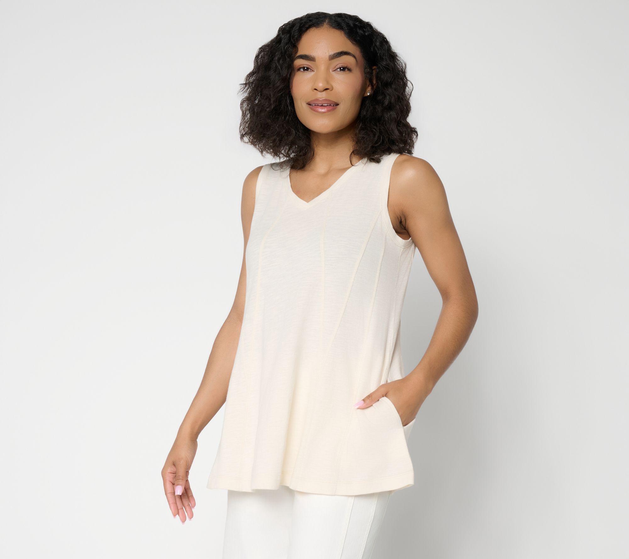 "As Is" LOGO by Lori Goldstein 100% Cotton V-Neck Seamed Tank