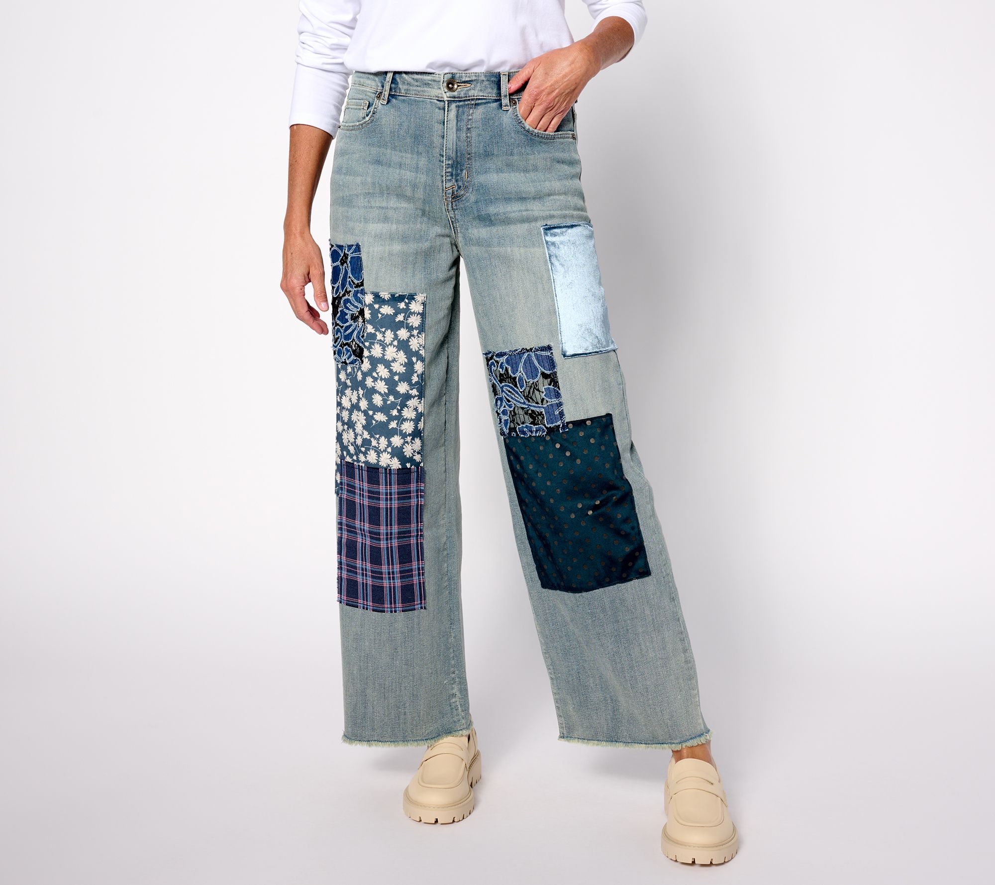 LOGO by Lori Goldstein Special Edition Patchwork Wide Leg Jean 