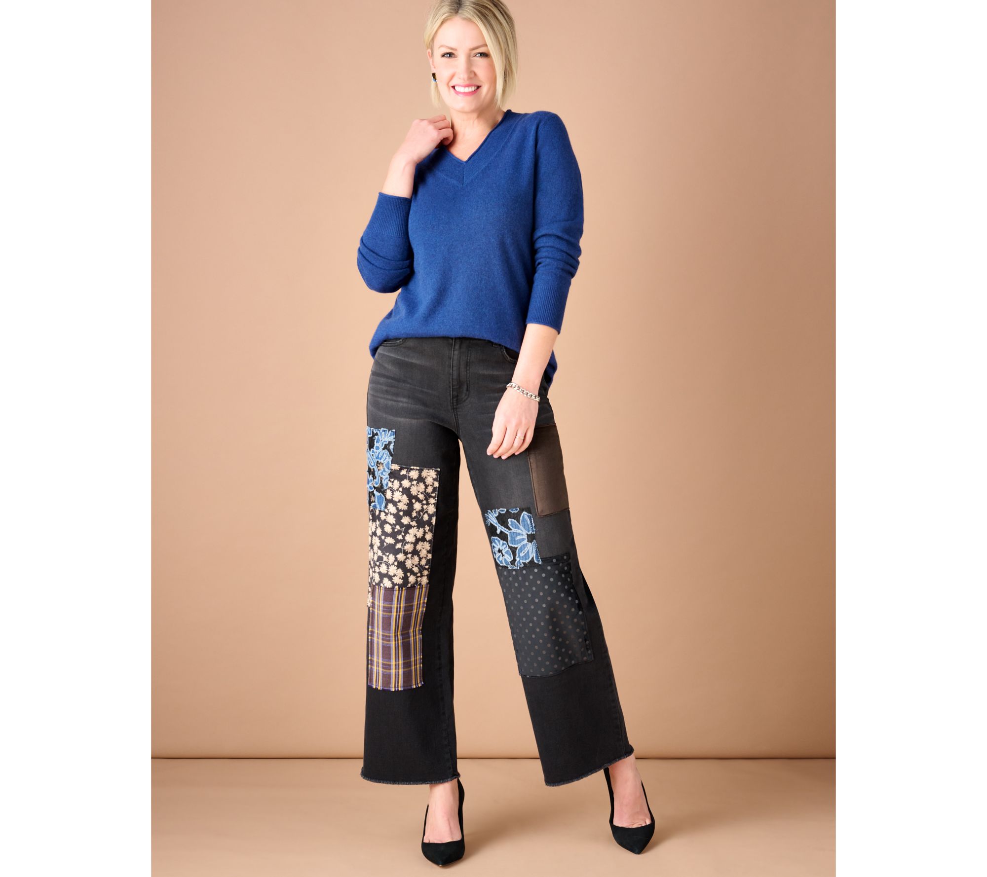 LOGO by Lori Goldstein Special Edition Patchwork Wide Leg Jean 