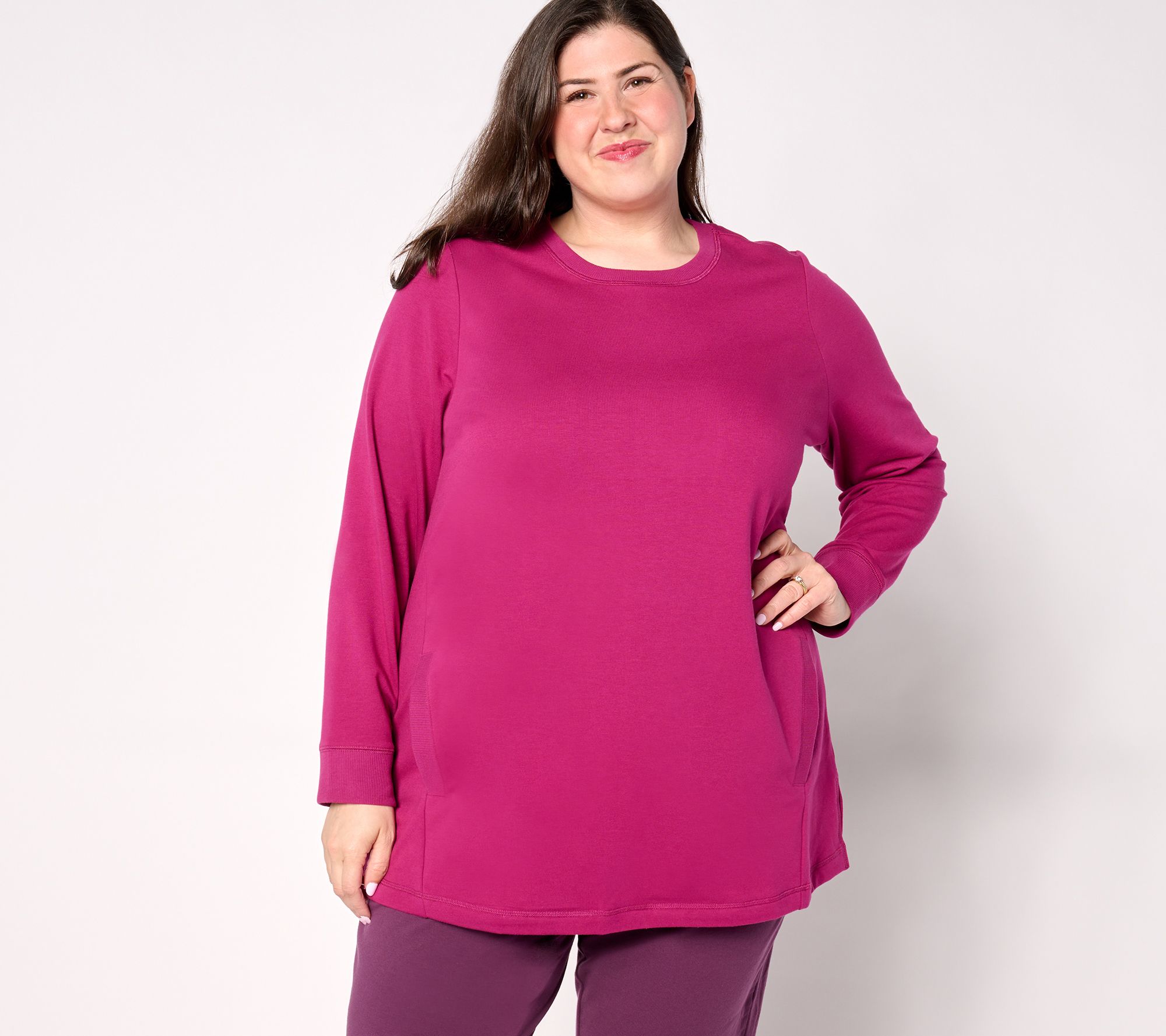 Denim & Co. Active Crew Neck Long Sleeve Tunic