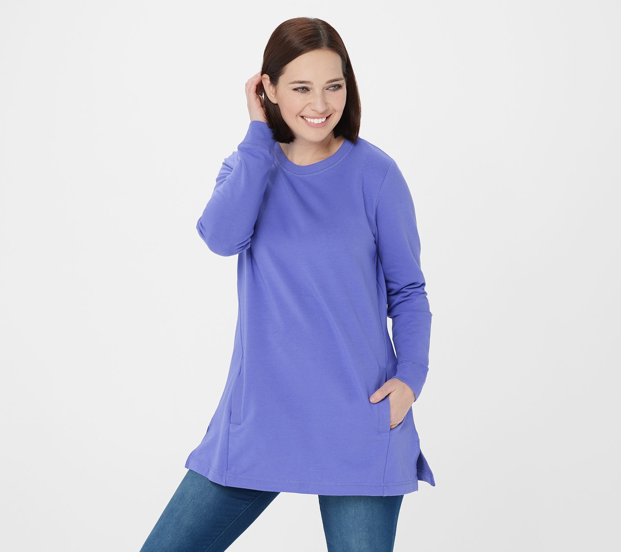 Denim & Co. Active Crew Neck Long Sleeve Tunic - QVC.com