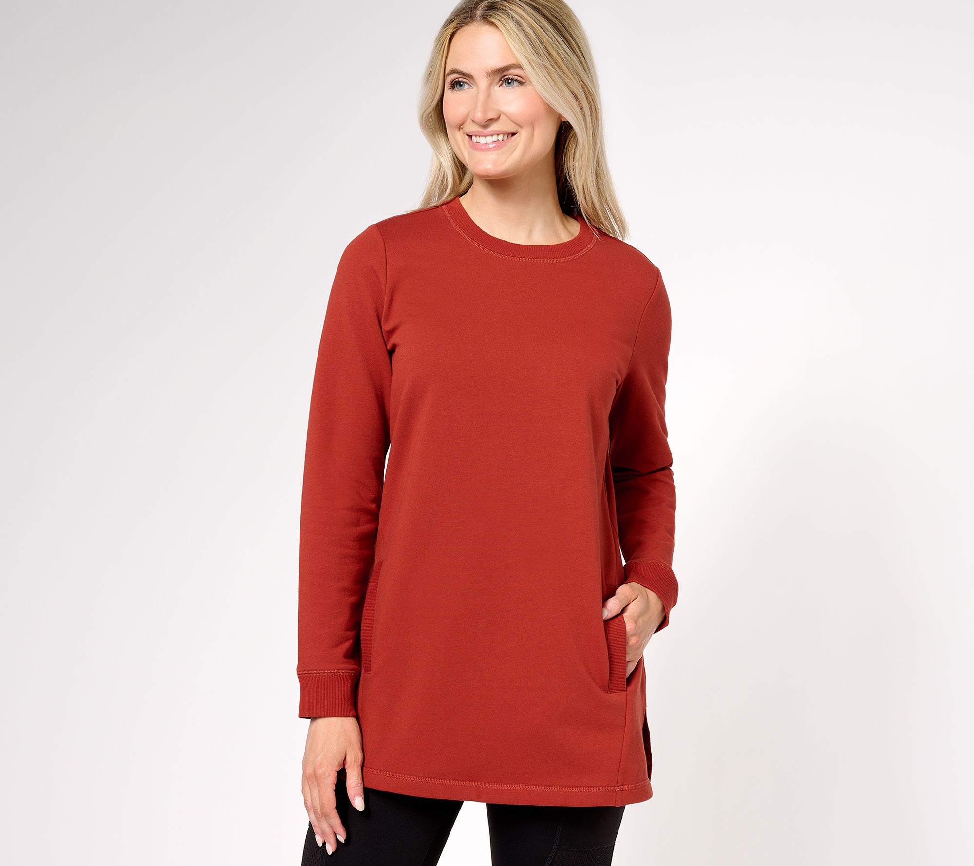 Denim & Co. Active Crew Neck Long Sleeve Tunic