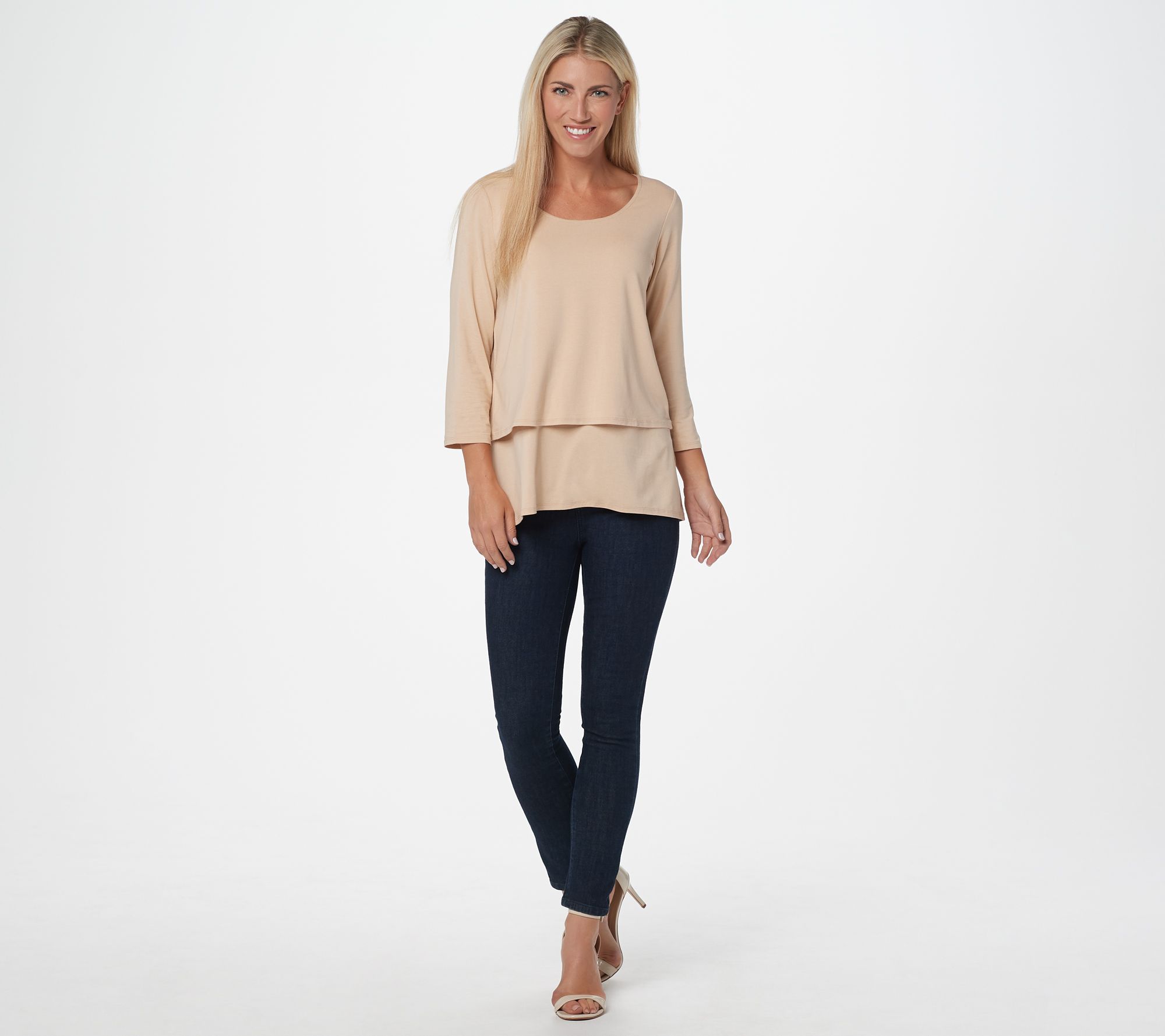 Joan Rivers Jersey Knit Layered Top with 3/4 Sleeves - QVC.com