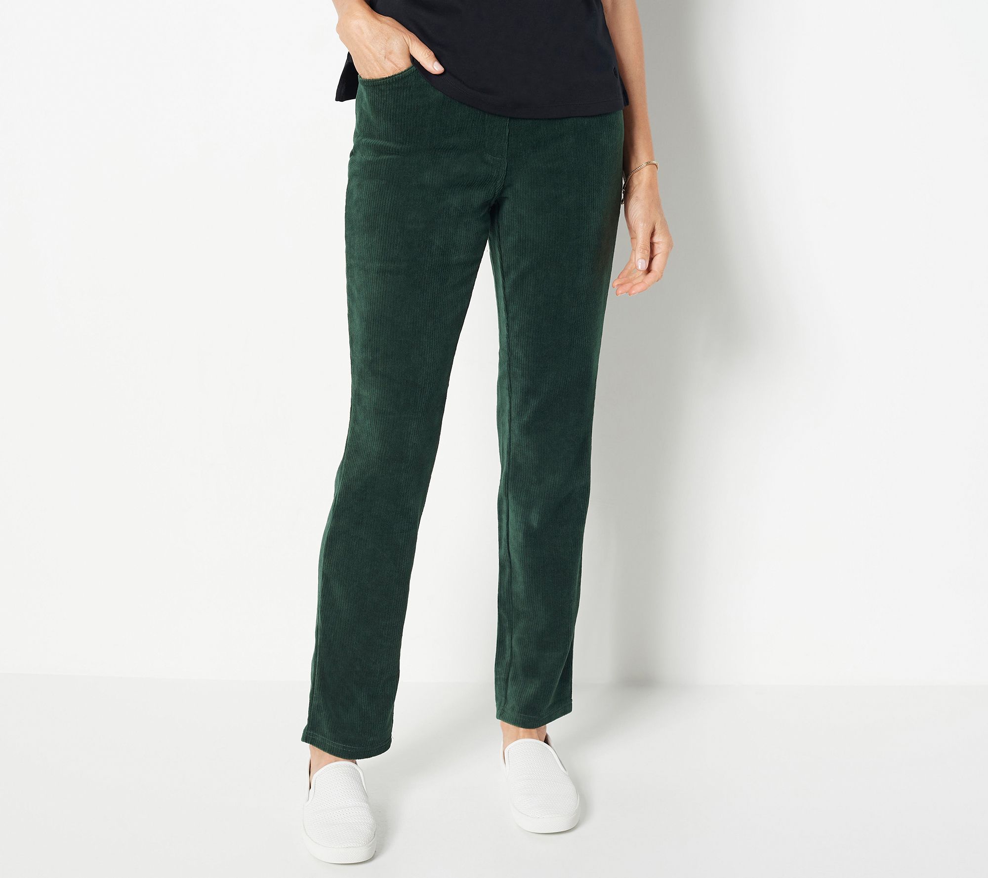 Quacker Factory Short Corduroy Straight Leg Pants w Pockets