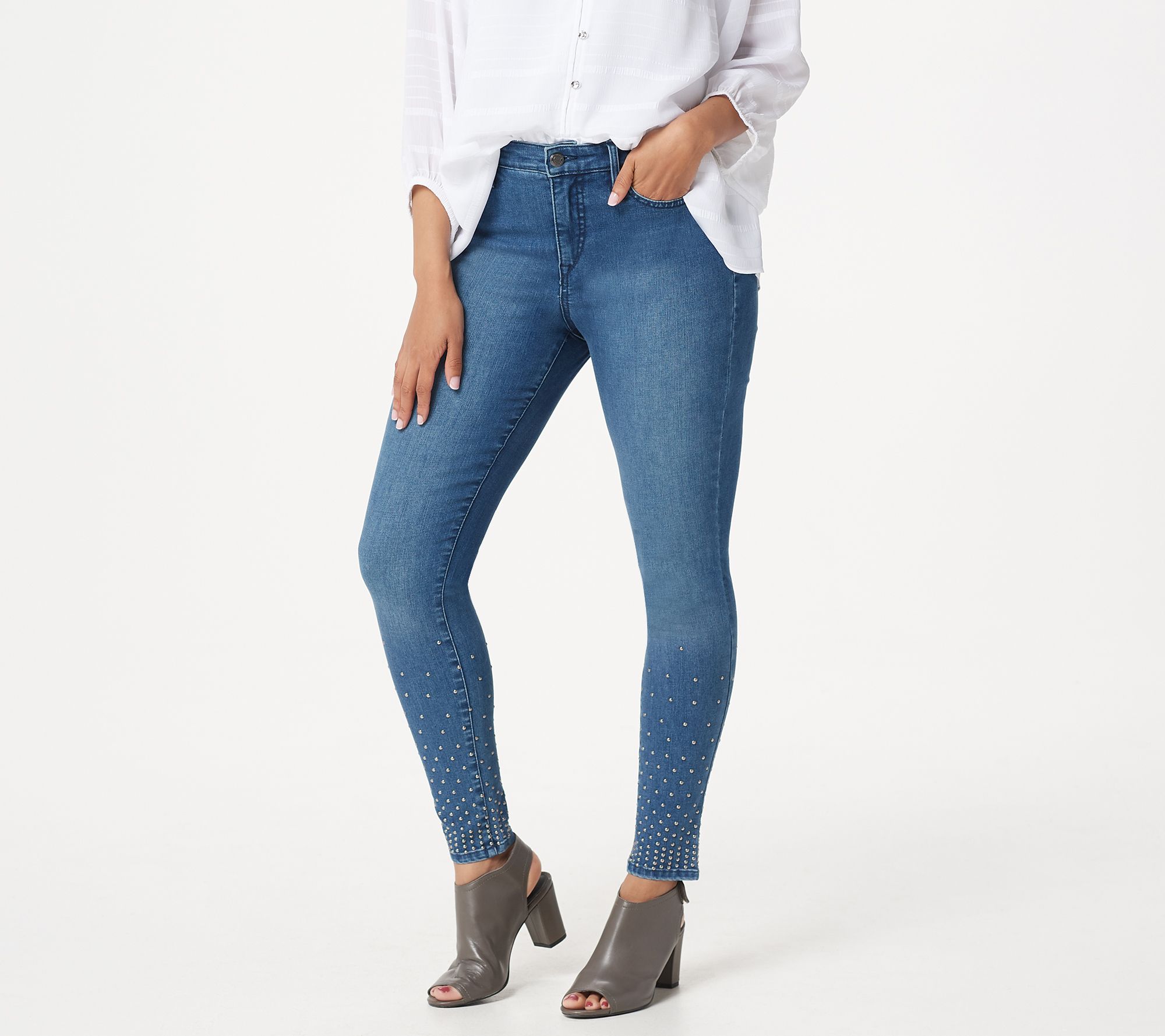 H by Halston Premier Denim  Ankle Length Skinny Jeans Light Indigo Size Petite16 