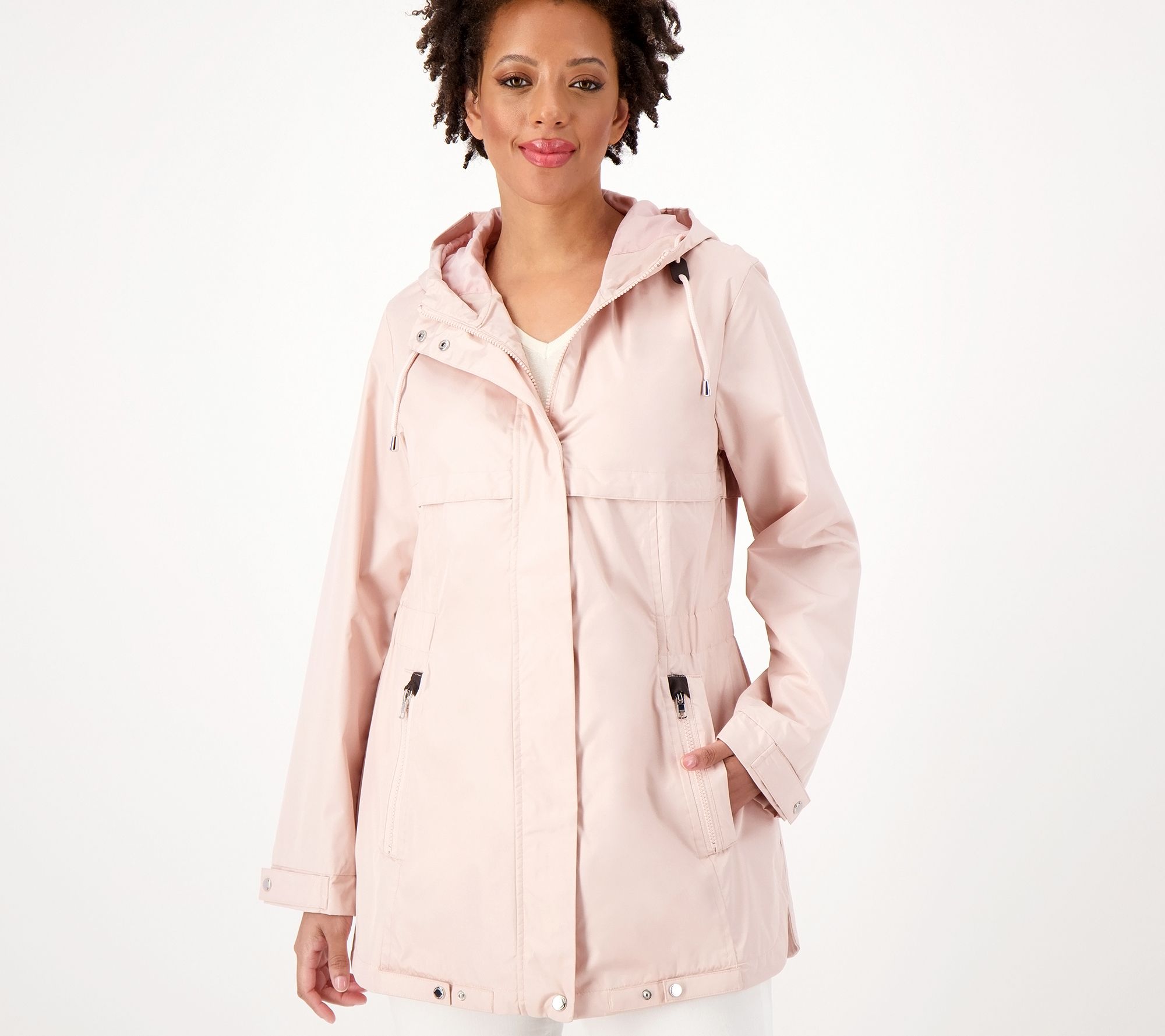 Susan Graver Water Resistant Zip Front Jacket with Hood QVC