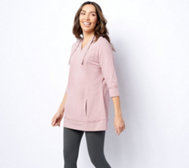 Denim & Co. Active French Terry 3/4 Sleeve V- Neck Pullover