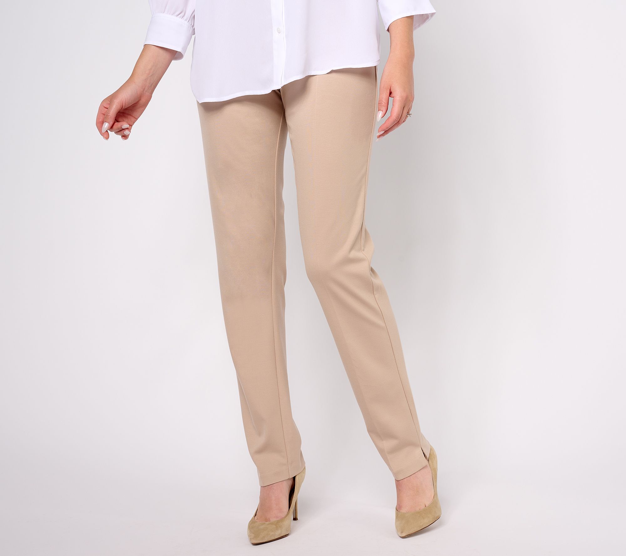 Susan Graver Everyday Petite Supreme Knit Slim Leg Pull On Pants
