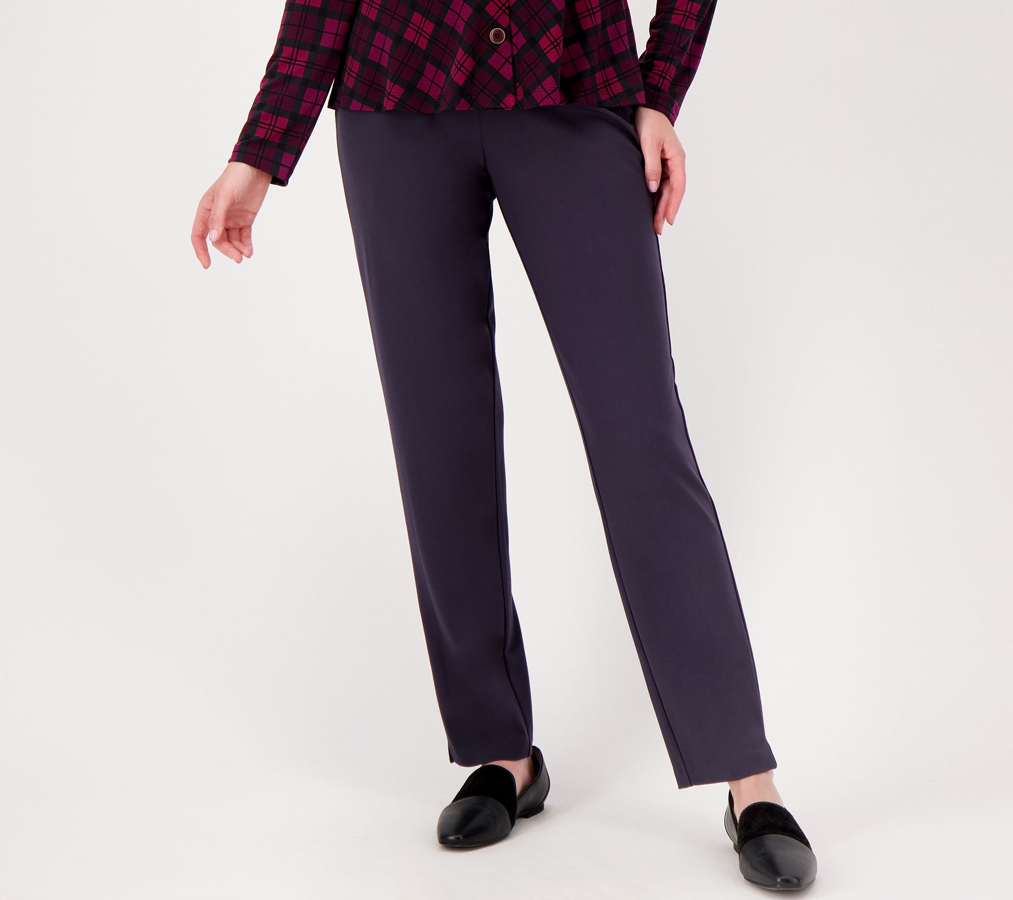 Susan Graver Everyday Petite Supreme Knit Slim Leg Pull On Pants
