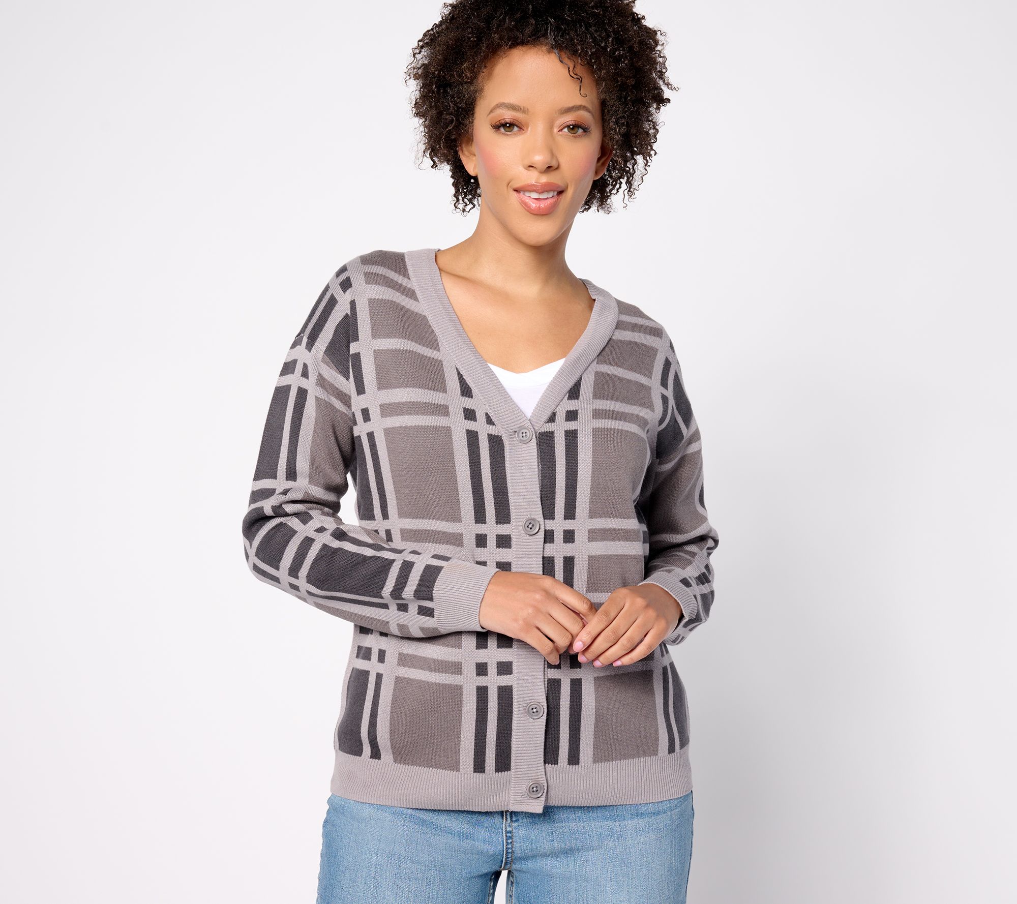 Joan Rivers Cotton Jacquard Plaid Cardigan