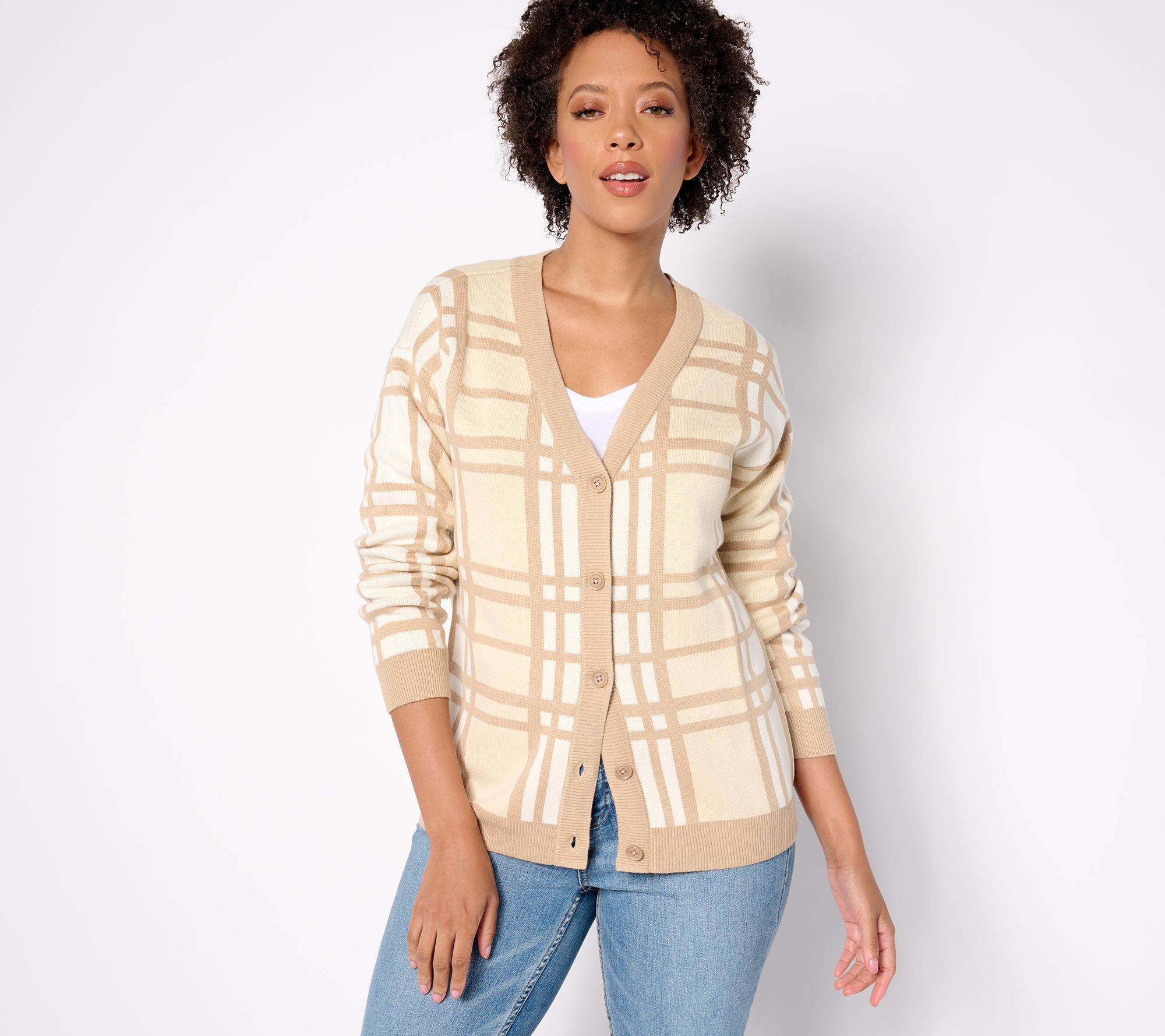 Joan Rivers Cotton Jacquard Plaid Cardigan