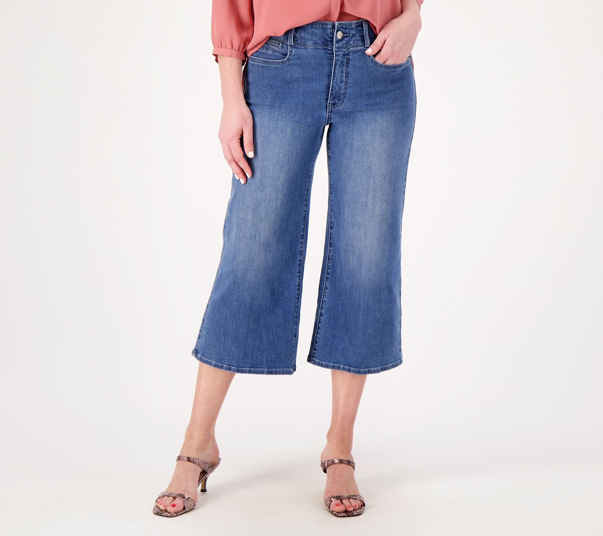 NYDJ Tummy Tuck Women's Jeans Wide Leg Size 2 Mid Rise Medium Wash 