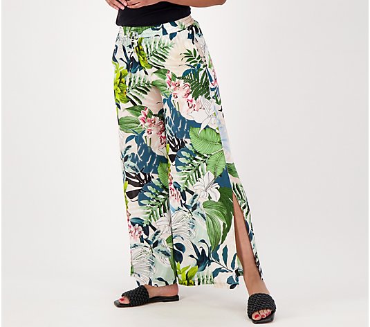 Jantzen Petite Wide Leg Printed Pull-On Woven Cover-Up Pants