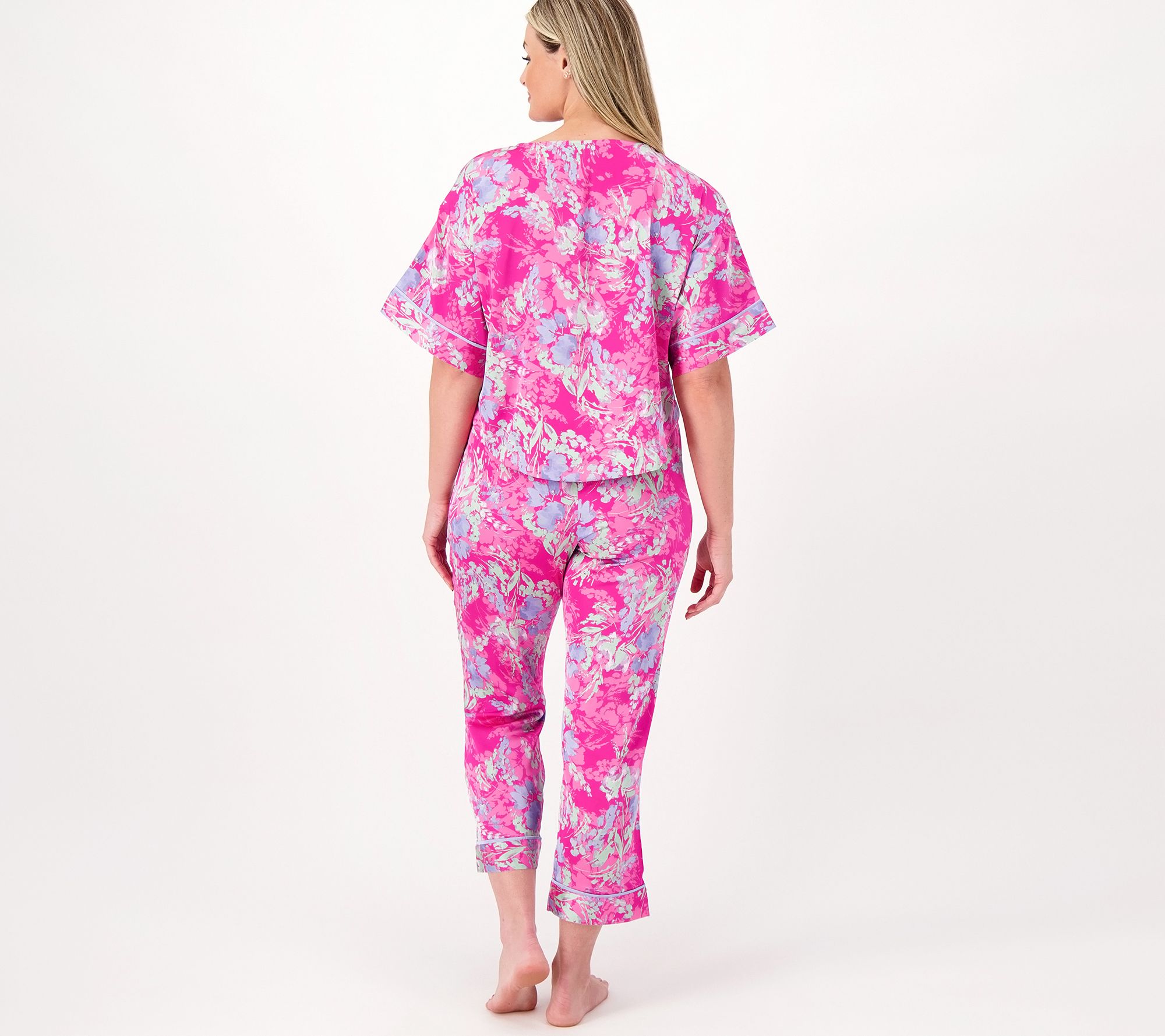 "As Is" Breezies Lounge Stretch Satin Short Sleeve Sleep Set