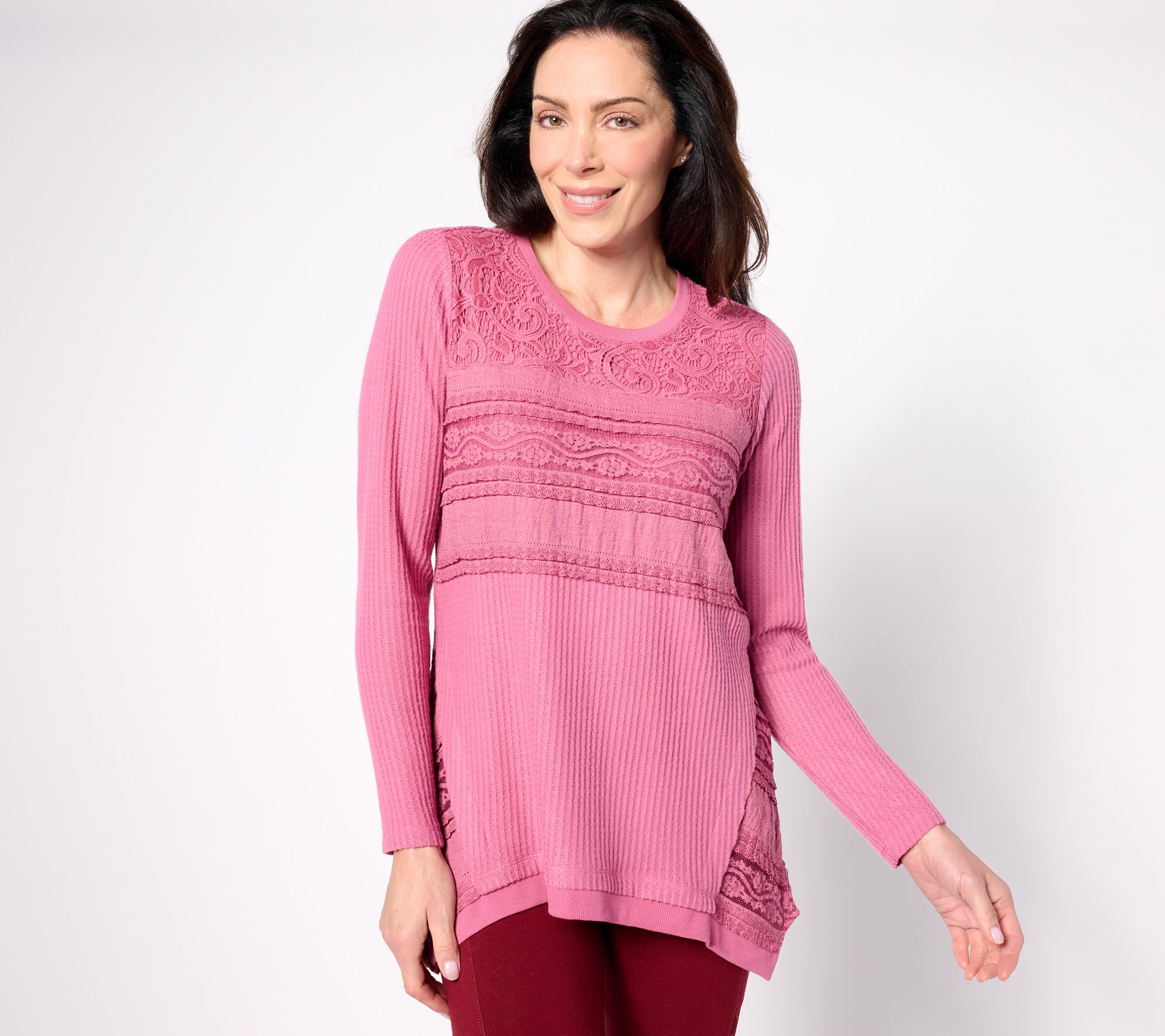 LOGO Lavish by Lori Goldstein Scoop Neck Mixed Lace Top