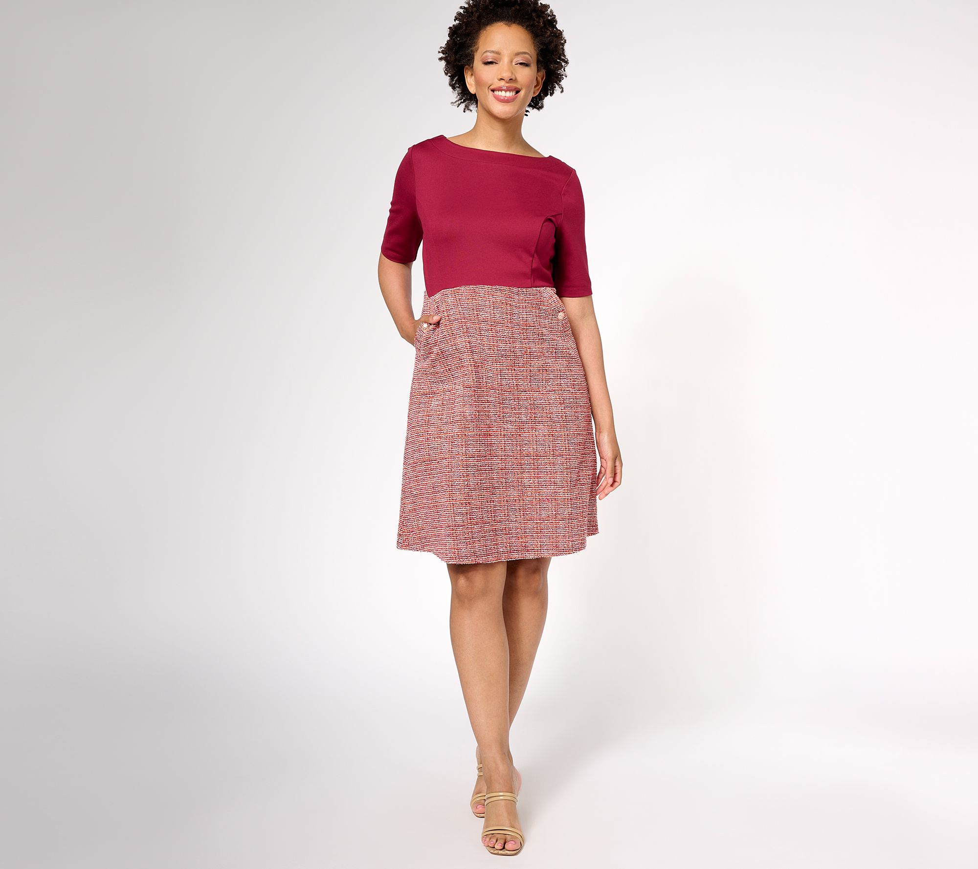 "As Is" Isaac Mizrahi Live! Regular Elbow Sleeve Knee Length Dress