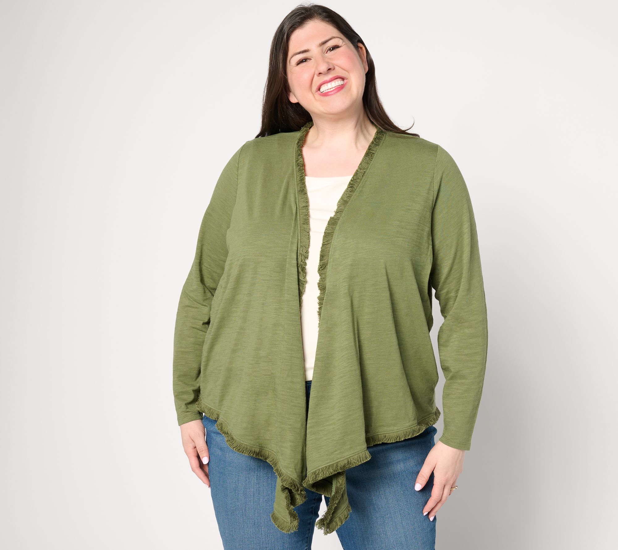 Belle by Kim Gravel Slub Knit Fringe Benefits Shrug