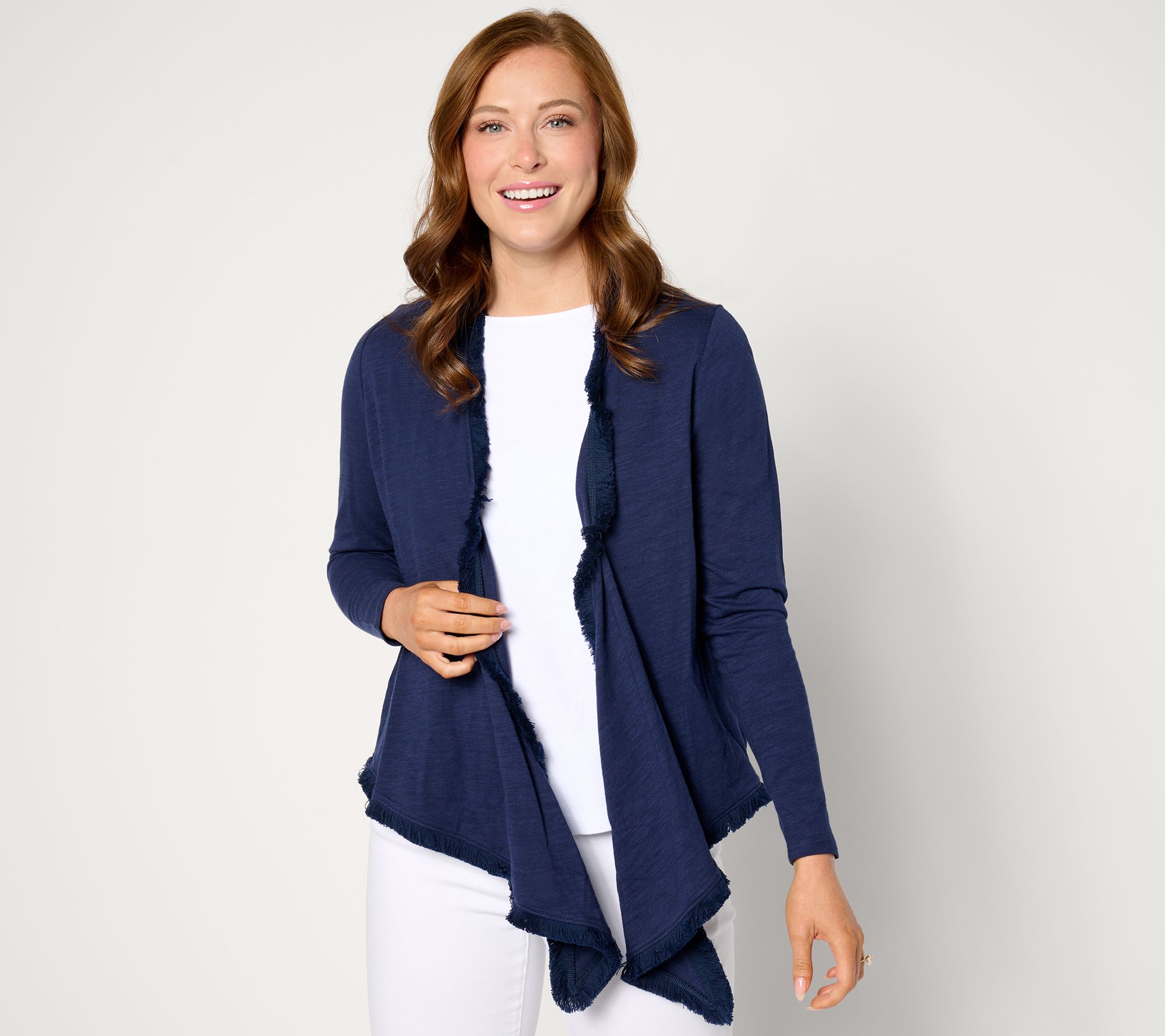 Belle by Kim Gravel Slub Knit Fringe Benefits Shrug