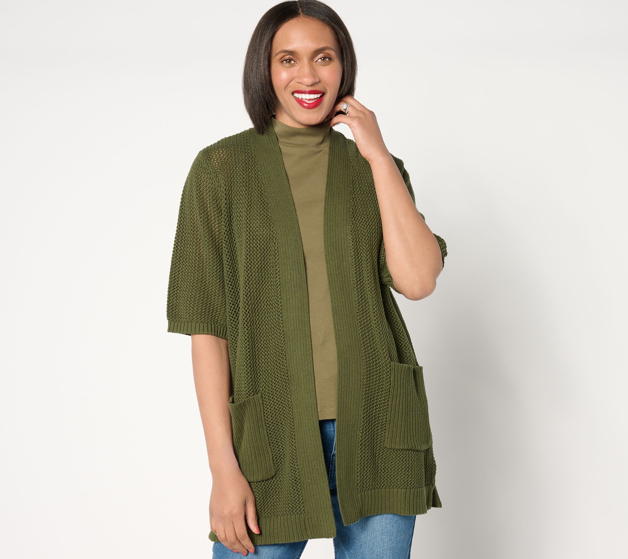 Sport Savvy Open Stitch Cargo Pocket Cardigan