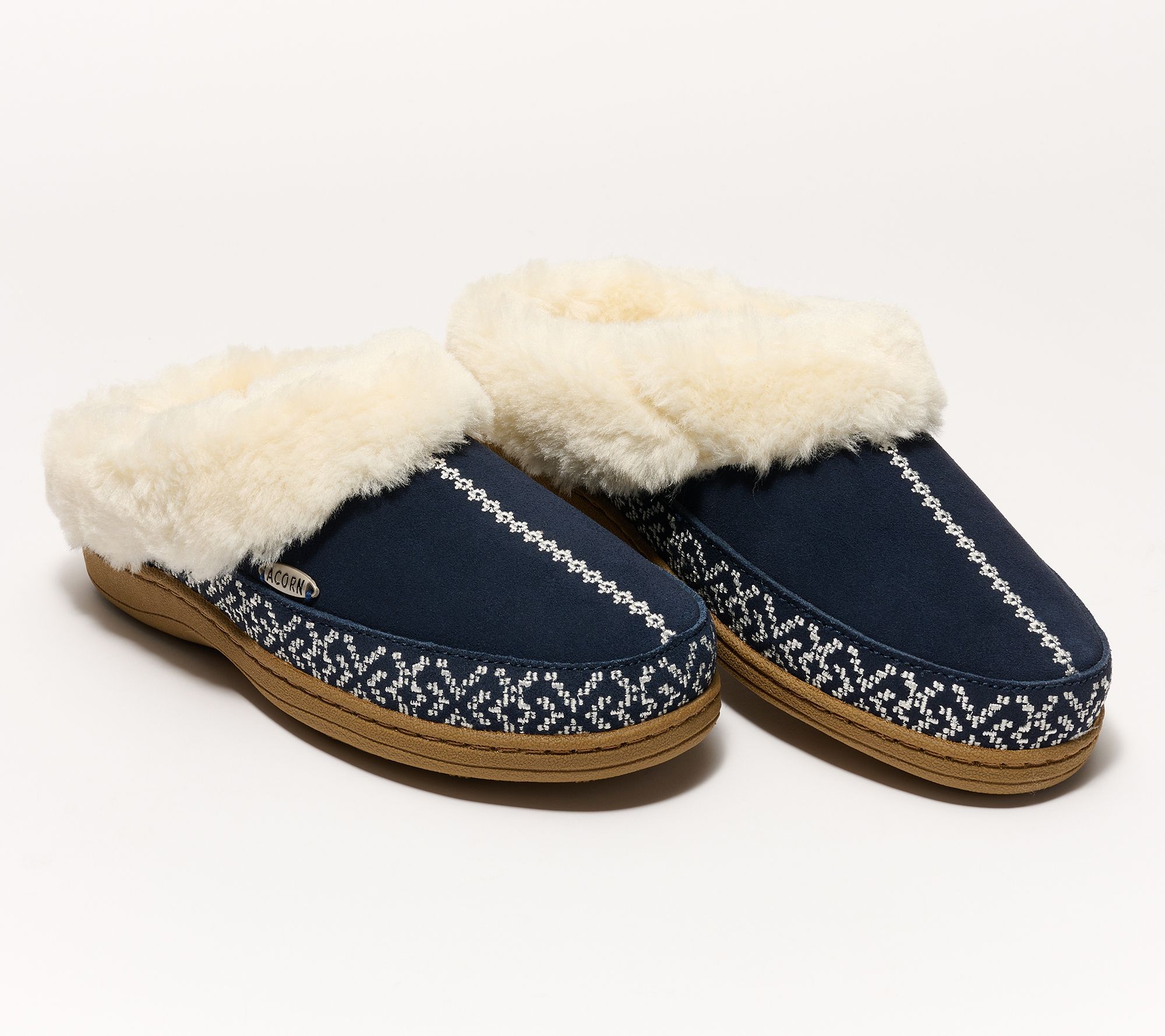 As Is Acorn Embroidered Suede HoodbackSlipper- Greta