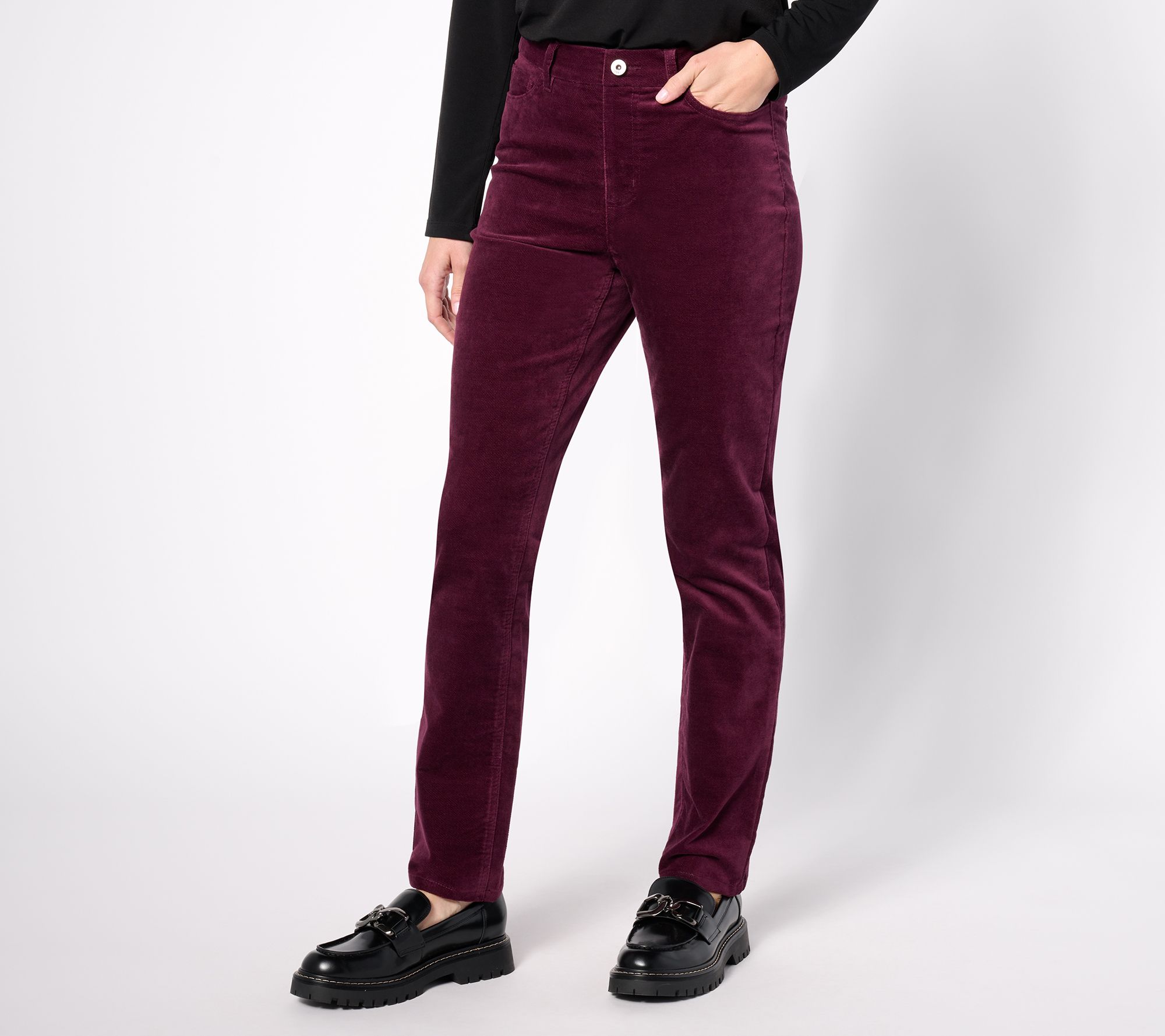 "As Is" Denim & Co. Stretch Reg Velveteen Slim Straight Ankle Pant