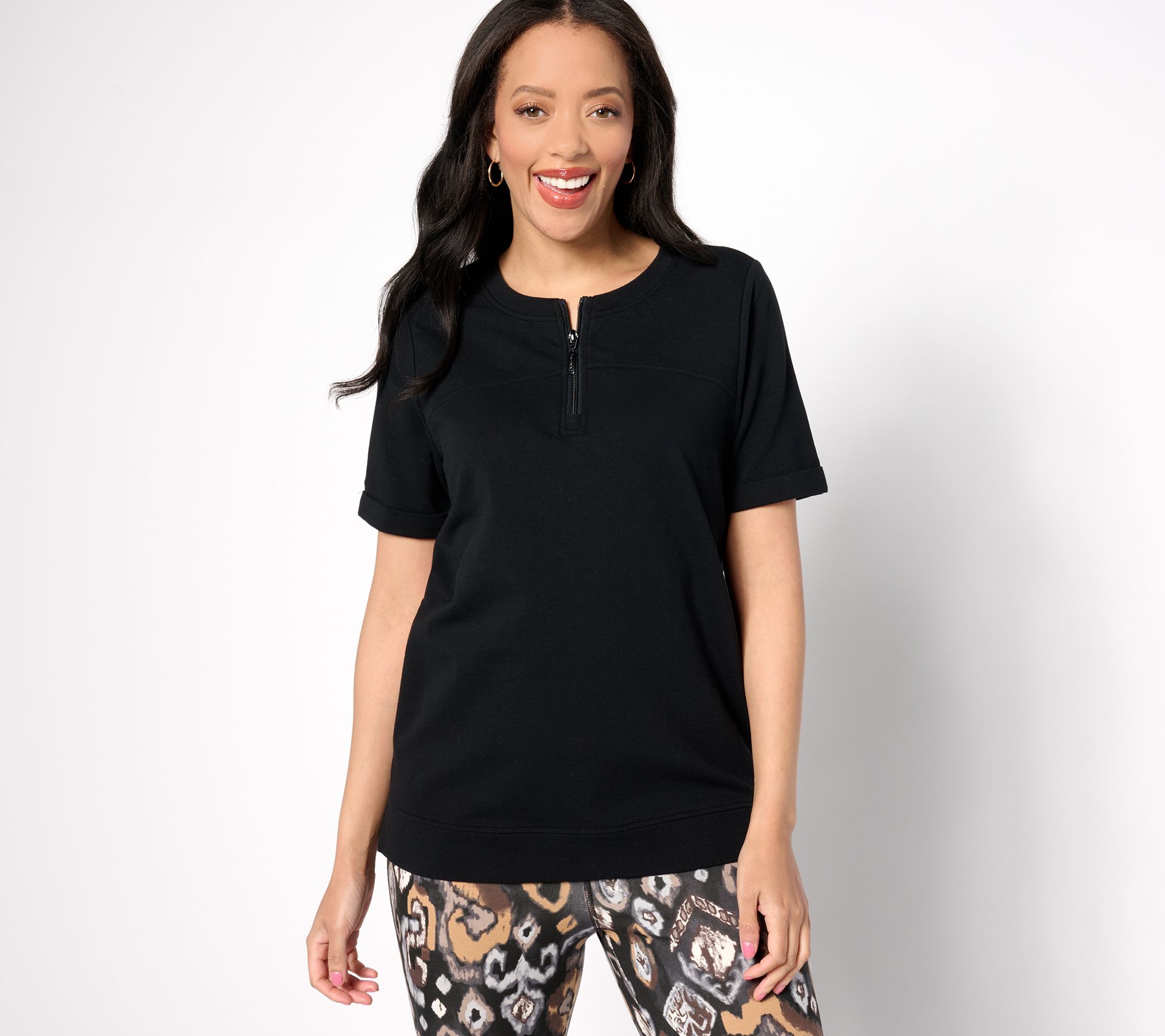 "As Is" Denim & Co. Active French Terry Quarter Zip Pullover