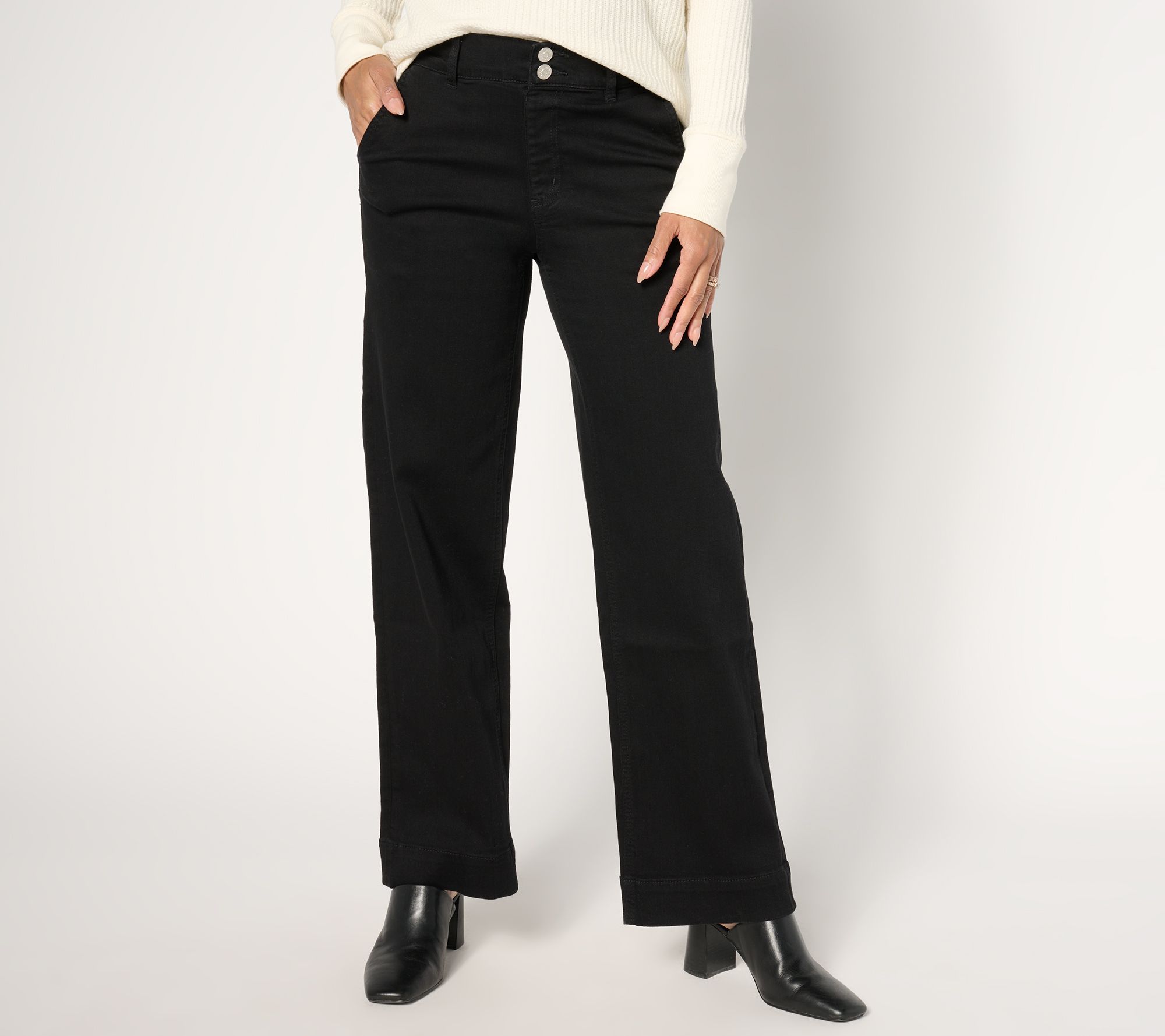 Denim & Co. Petite Black Easy Stretch Full-Length Trouser Jeans