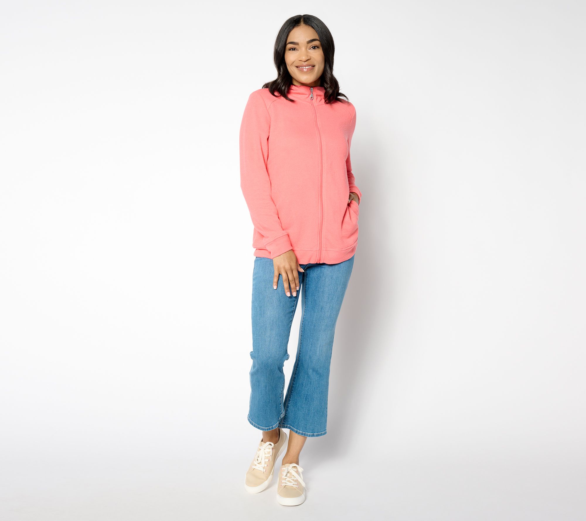"As Is" Sport Savvy Textured Terry Zip Front Mock Neck Jacket - QVC.com