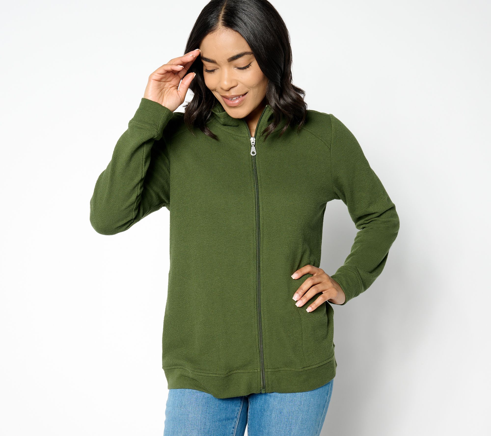 "As Is" Sport Savvy Textured Terry Zip Front Mock Neck Jacket