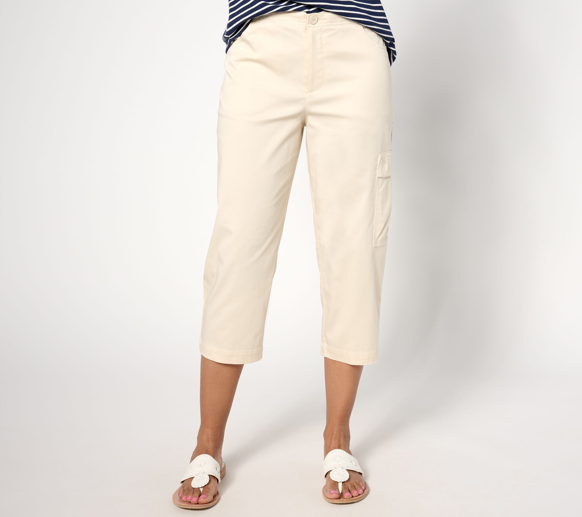 "As Is" Susan Graver Weekend Regular Stretch Cotton Sateen Capri Pants