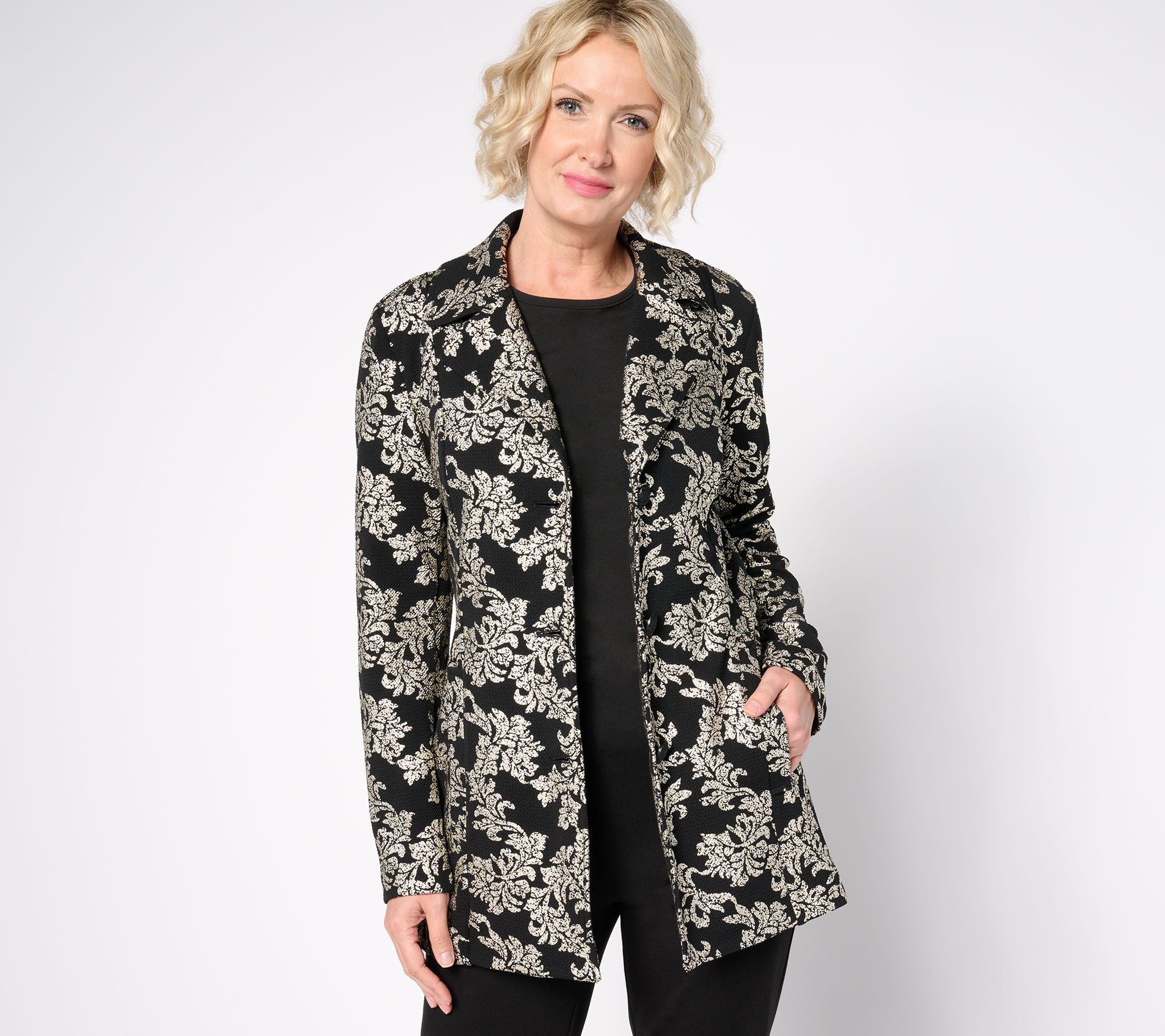 GRAVER Susan Graver Petite Metallic Print Knit Topper