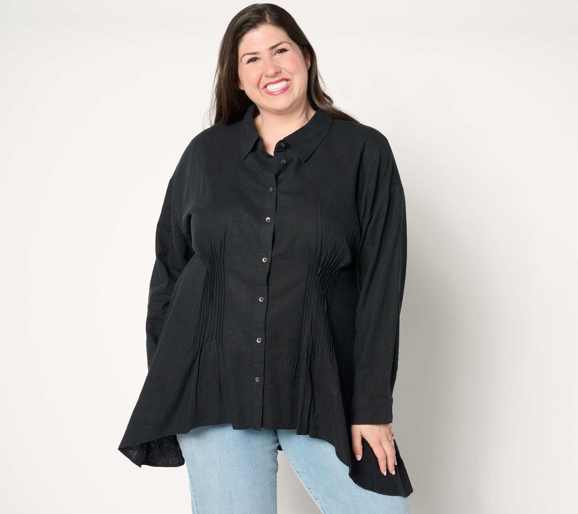 "As Is" Peace Love World Boheme Pintuck Sharkbite Hem Shirt