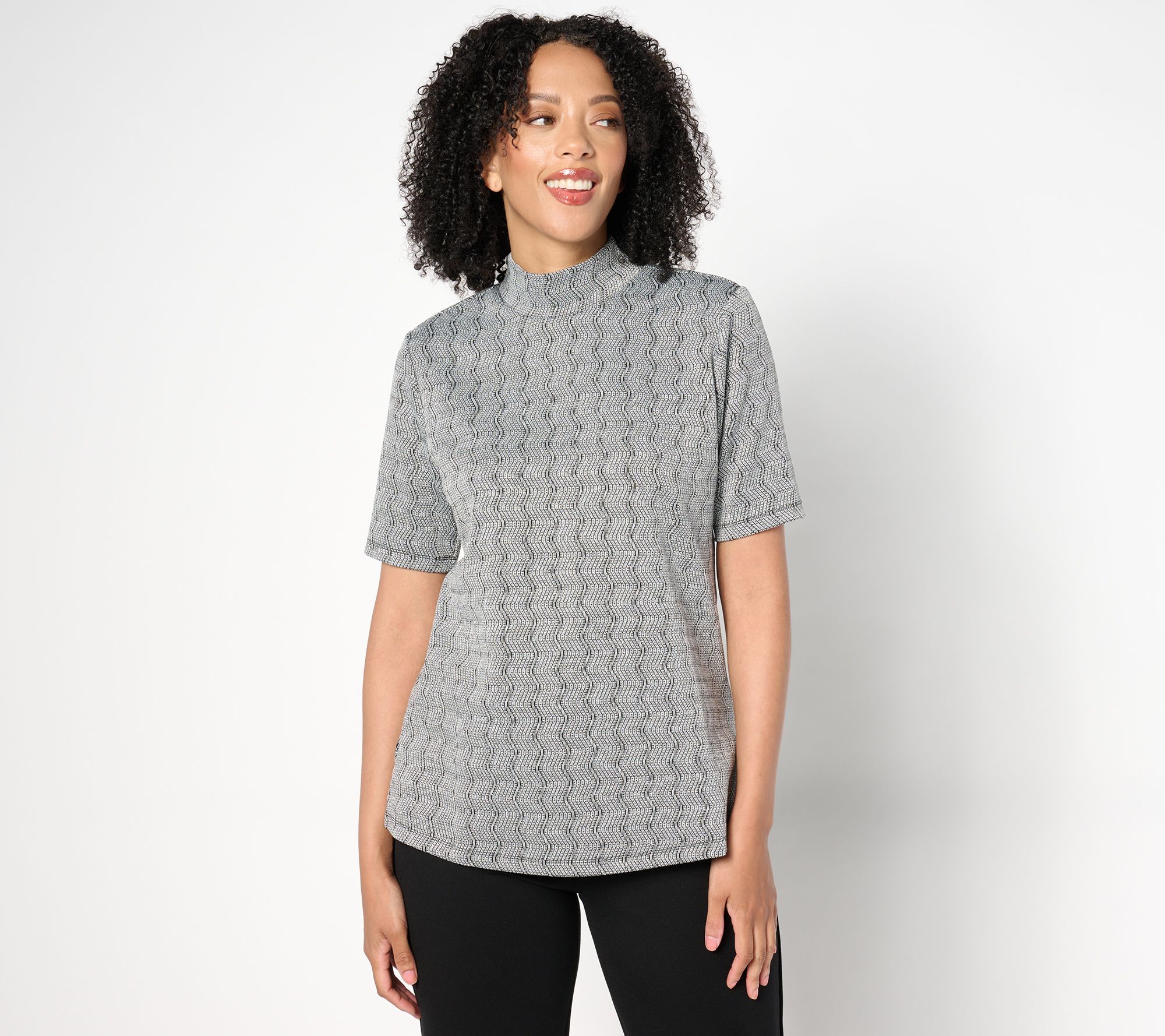 "As Is" Dennis Basso Lurex Novelty Jacquard Mock Neck Top