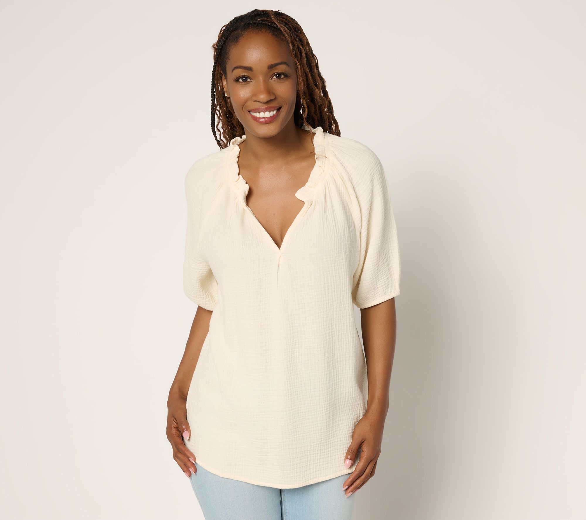 Peace Love World Boheme Feminine Popover Elbow Sleeve Blouse