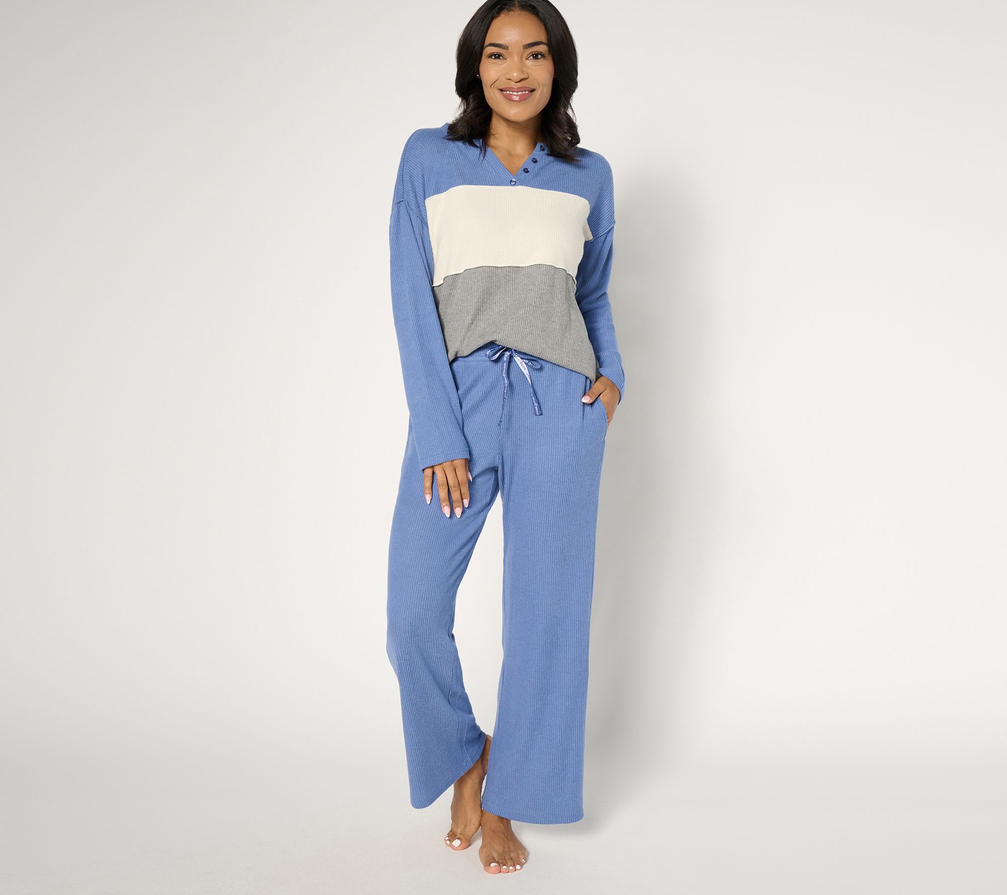 "As Is" MUK LUKS Reg Brushed Rib Color Block Lounge Set