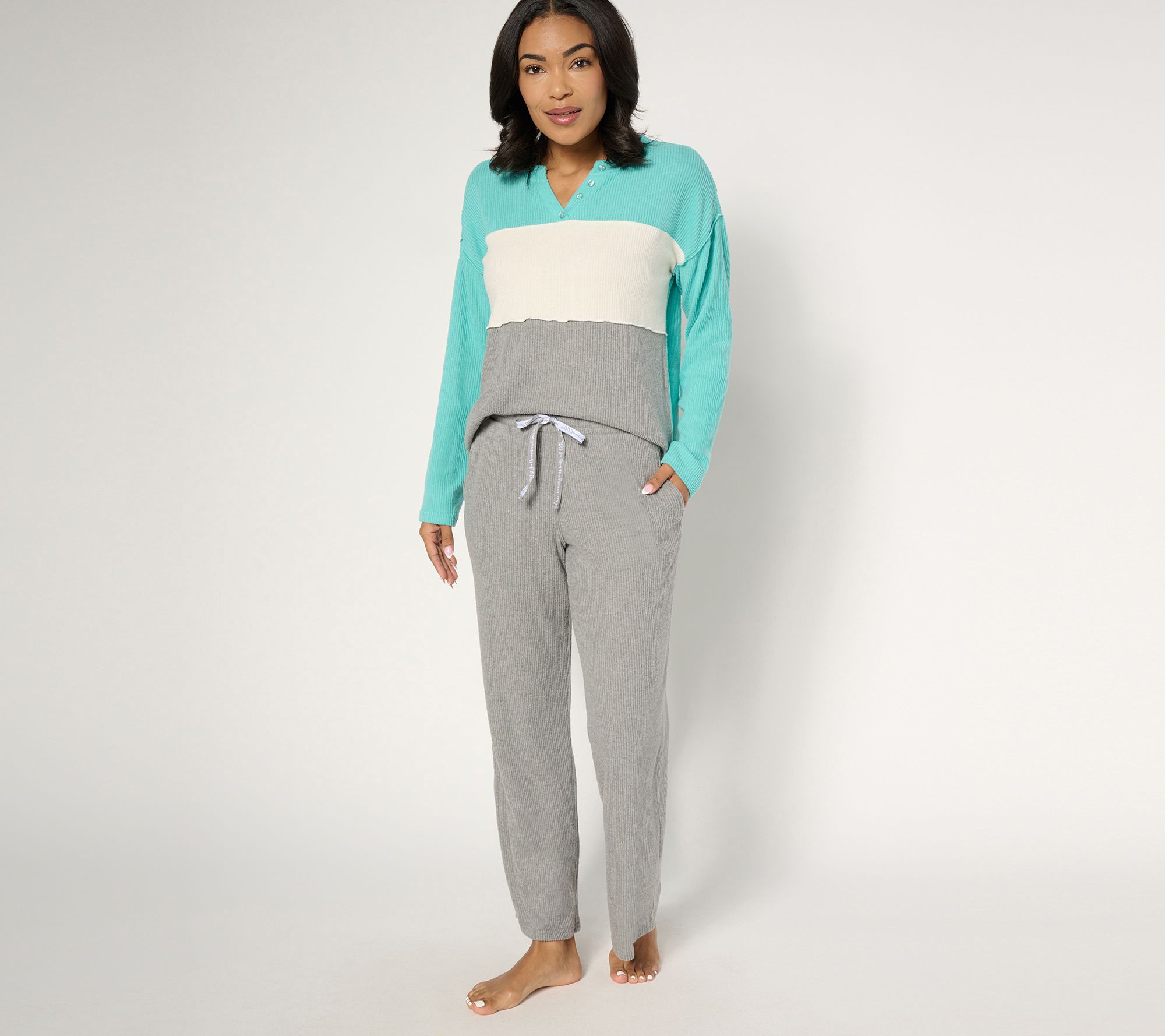 "As Is" MUK LUKS Reg Brushed Rib Color Block Lounge Set