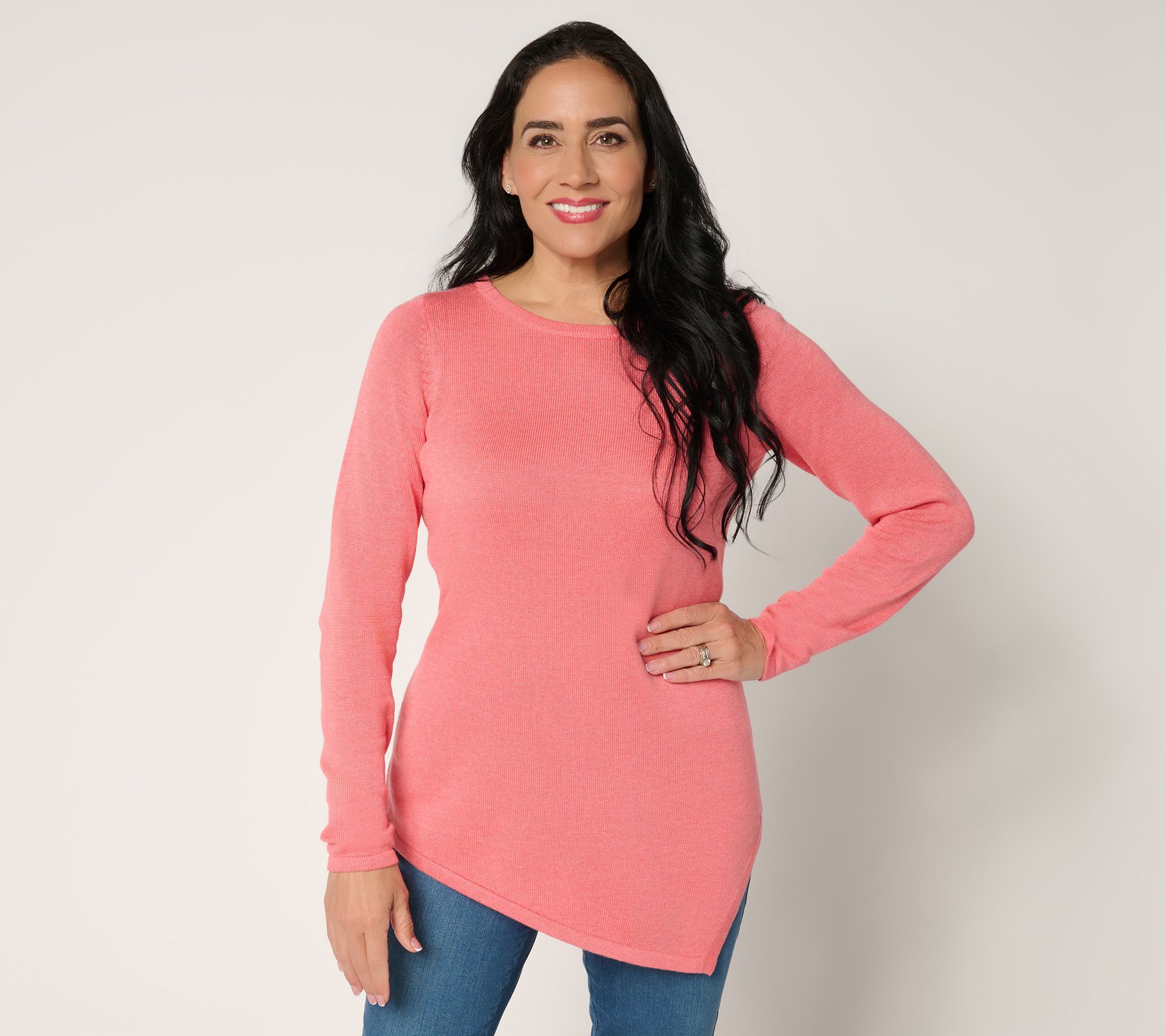 Belle by Kim Gravel Asymmetrical Hem Heathered Sweater