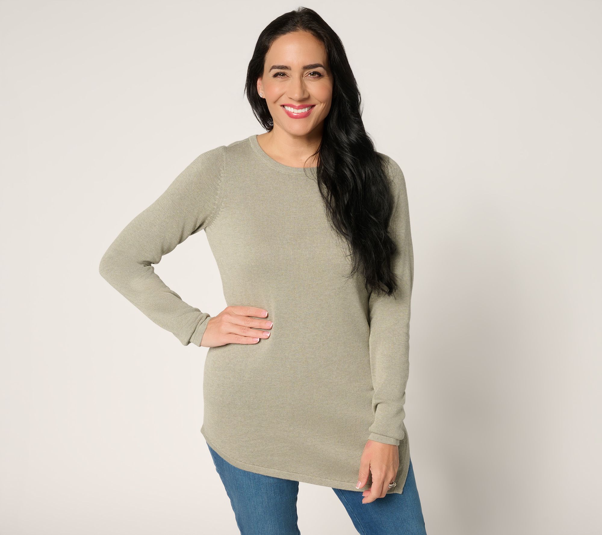 Belle by Kim Gravel Asymmetrical Hem Heathered Sweater