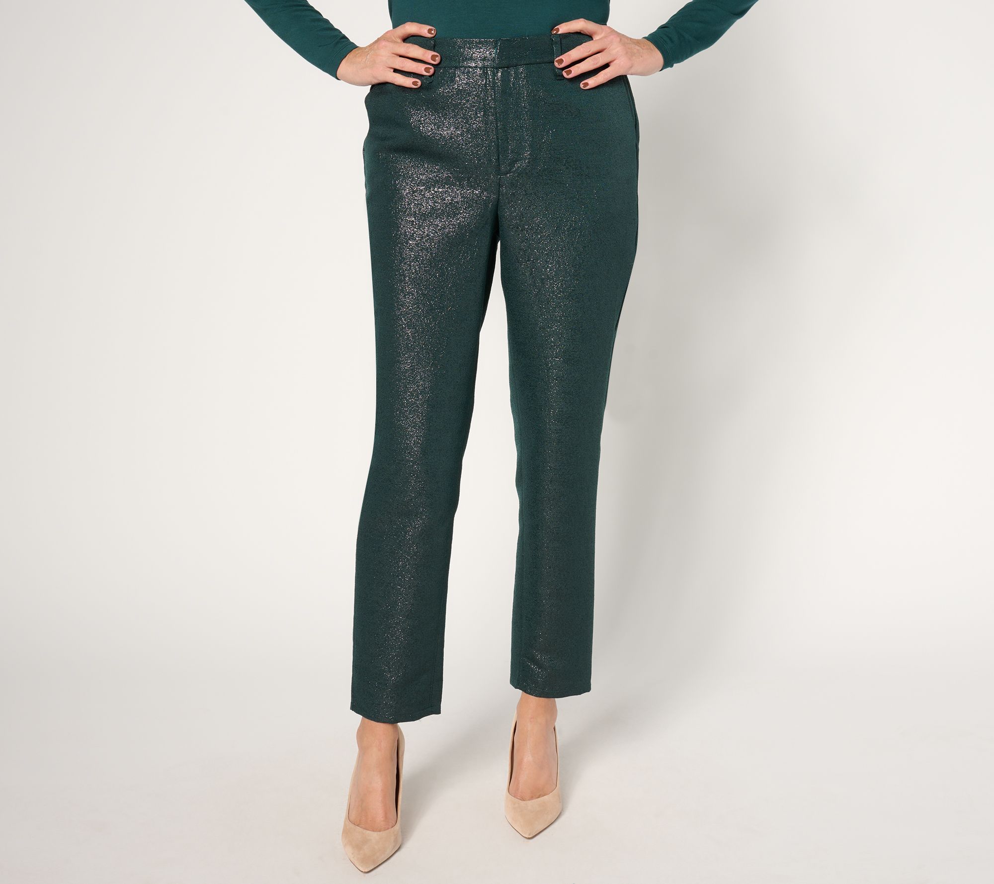 "As Is" Joan Rivers Red Carpet Petite Slim Ankle Leg Shimmer Pants